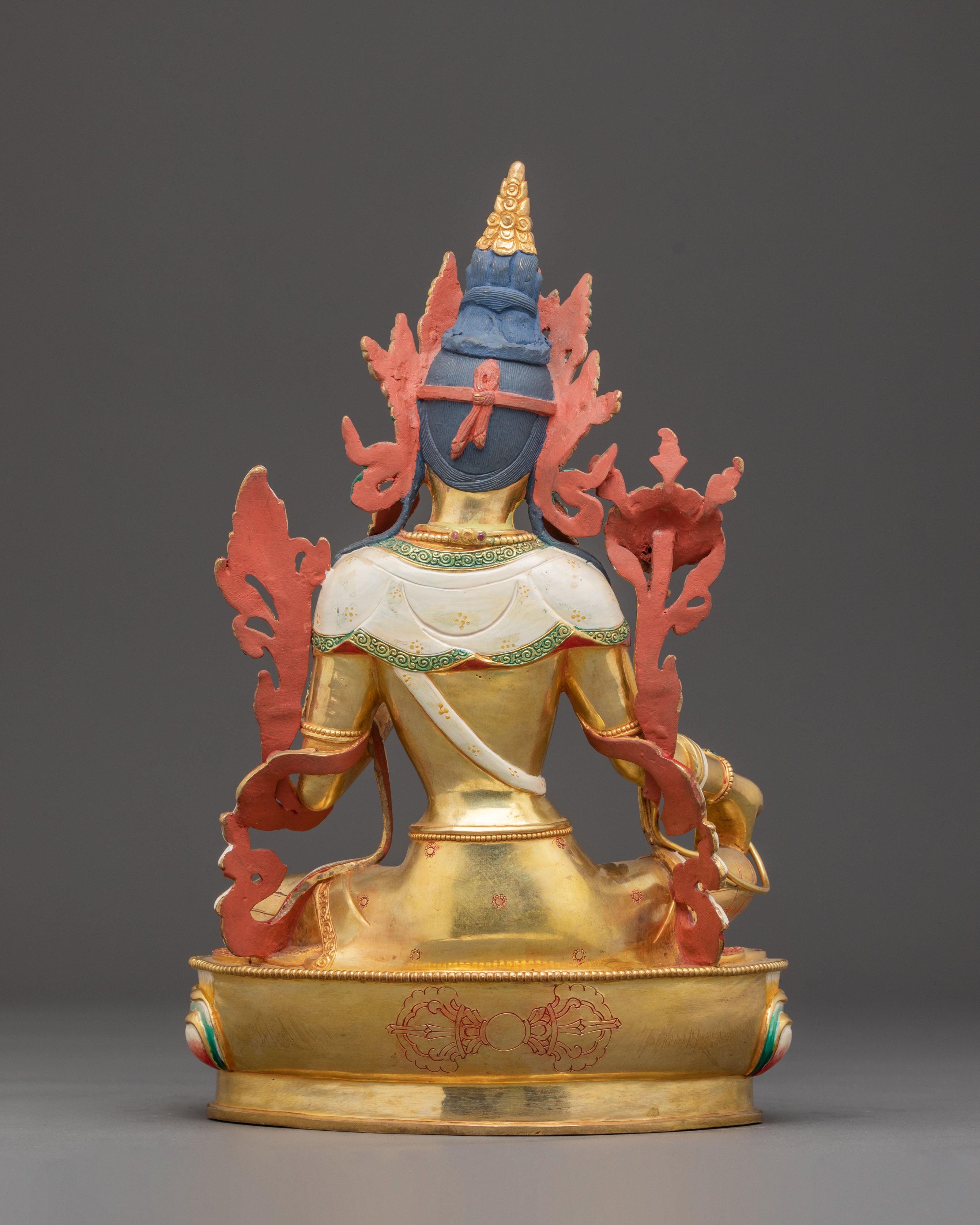 Handmade 24k Gold Glided Statue of Green Tara | Compassion Goddess