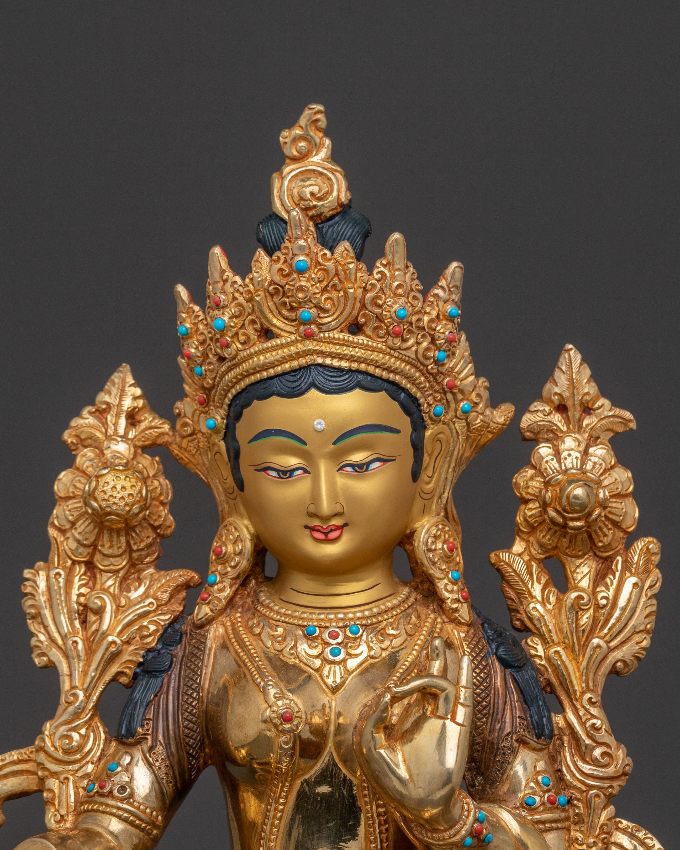 Green Tara: 24K Gold Gilded Statue