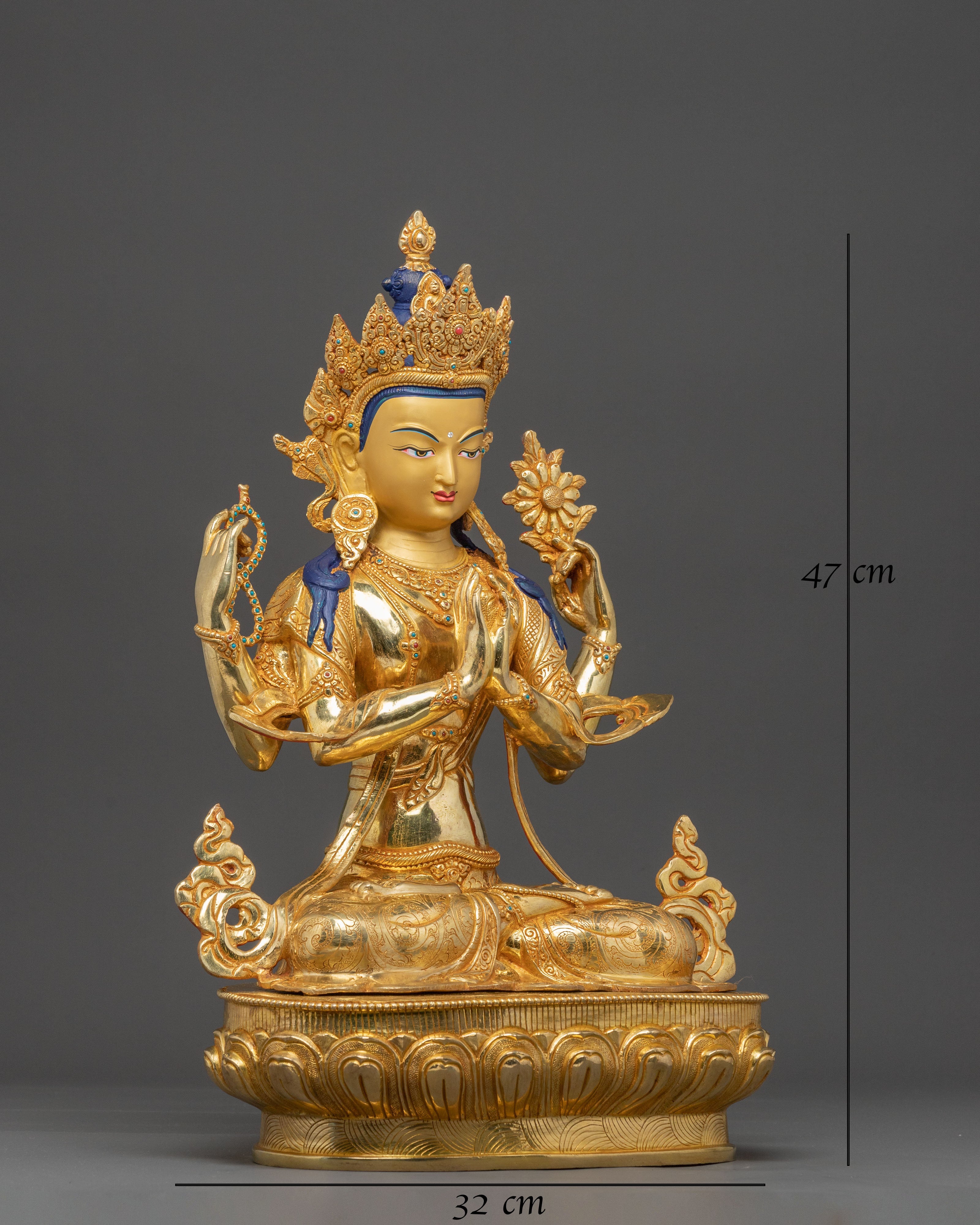 Handmade Bodhisattva of Compassion Chenrezig Statue | Tibetan Buddhist Sculpture