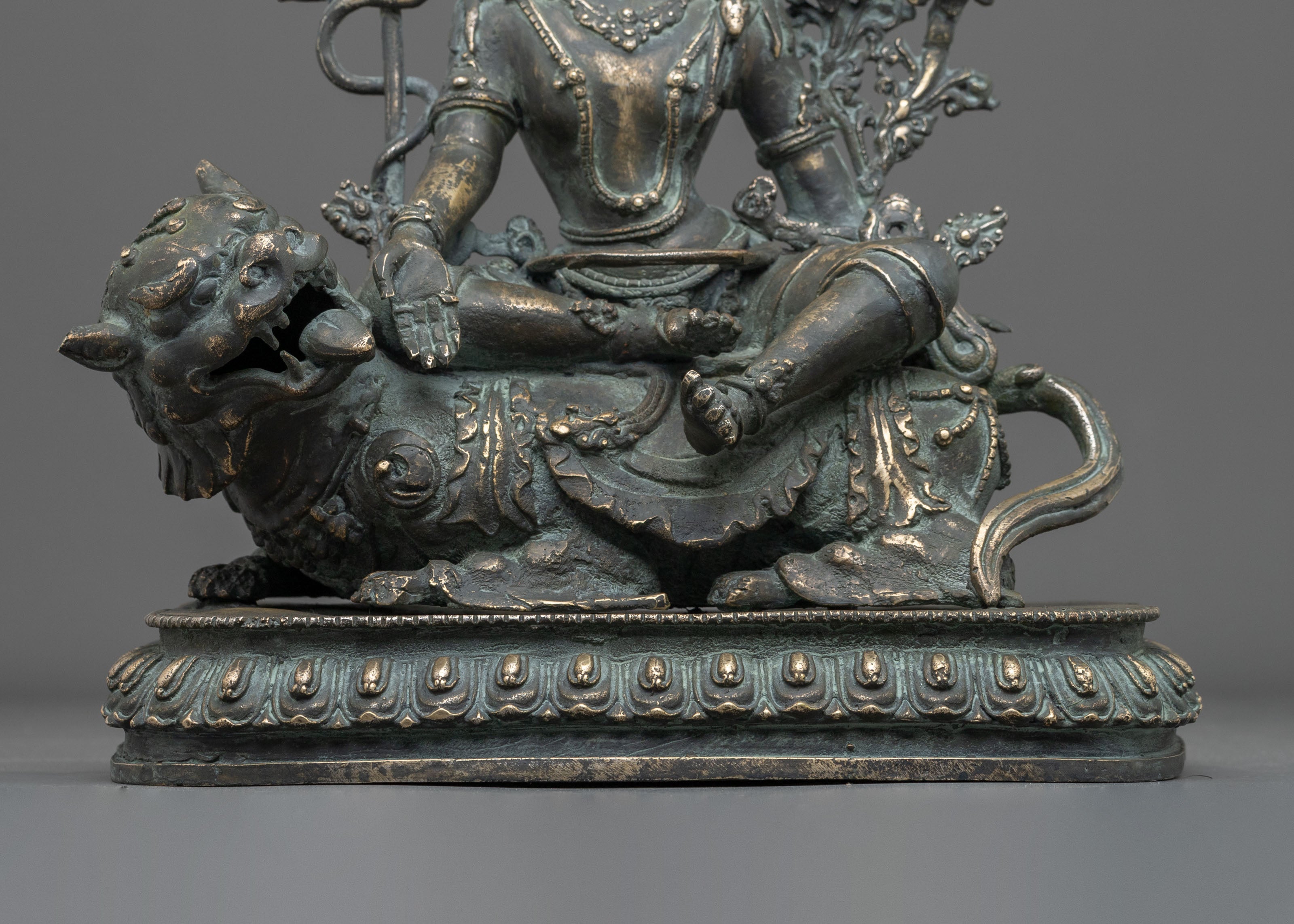 Simhanada Manjushri Copper Sculpture | Antique Finish