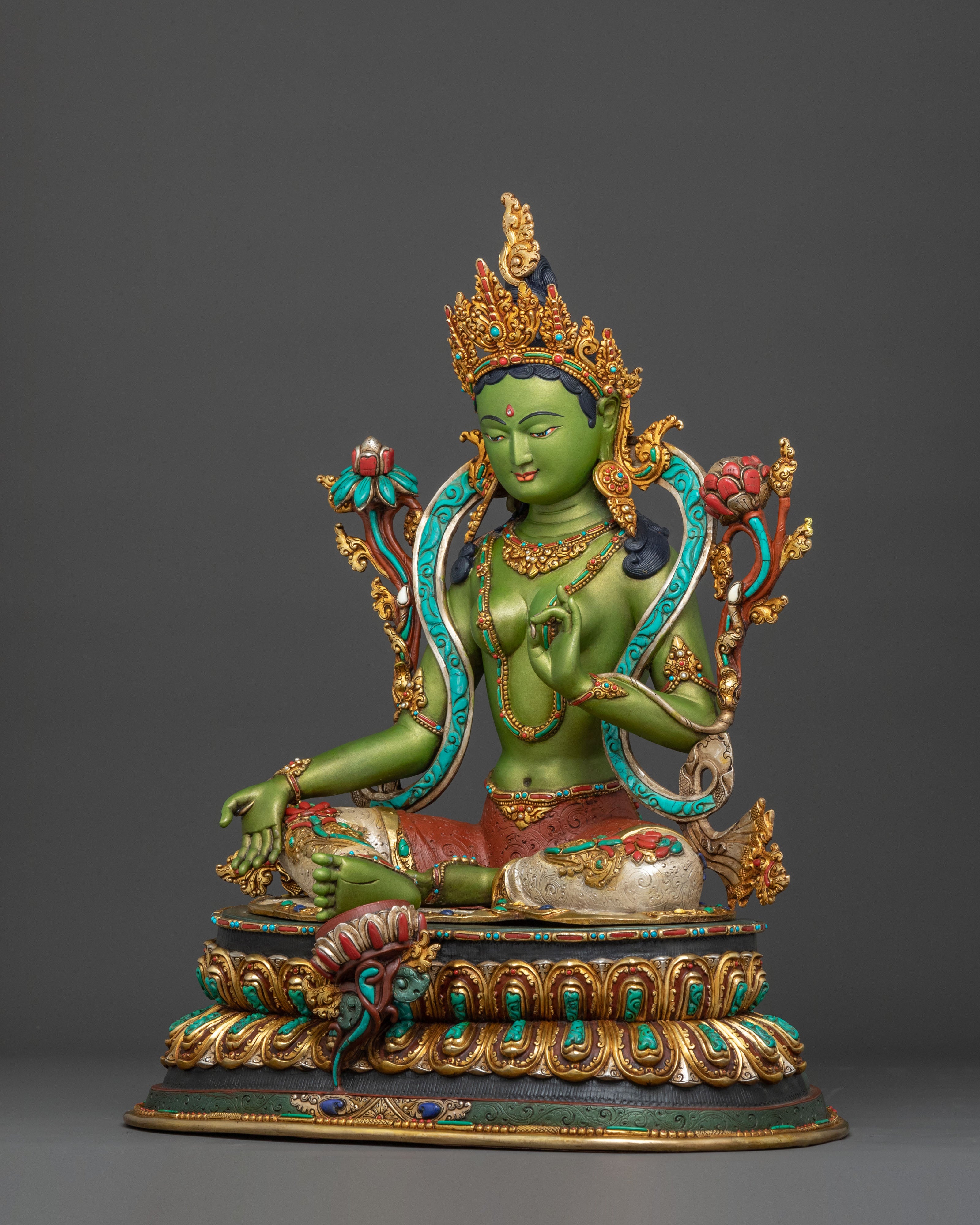 Green Tara Compassion Figure | 24K Gold Gilded Statue