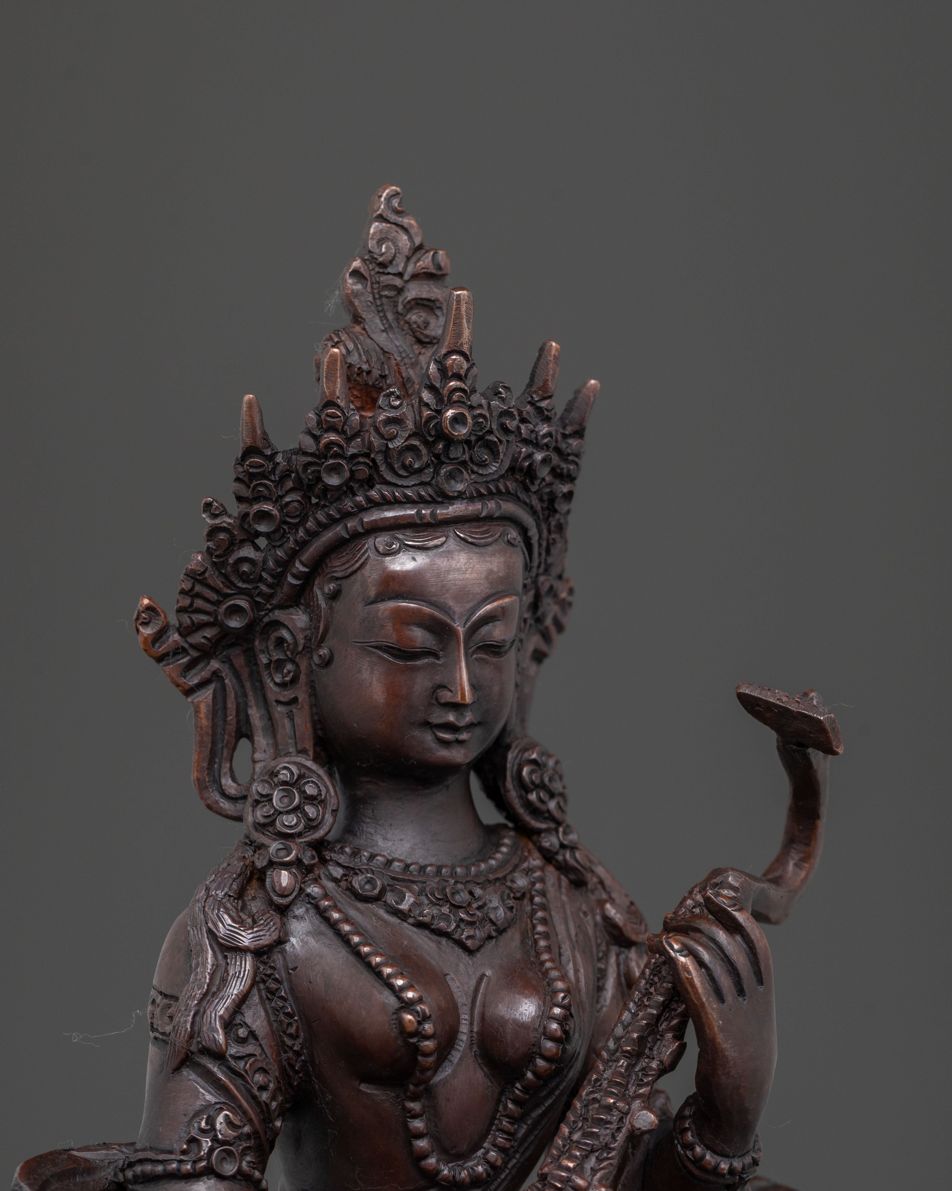 Goddess Saraswati Statue | Oxidized Copper Body
