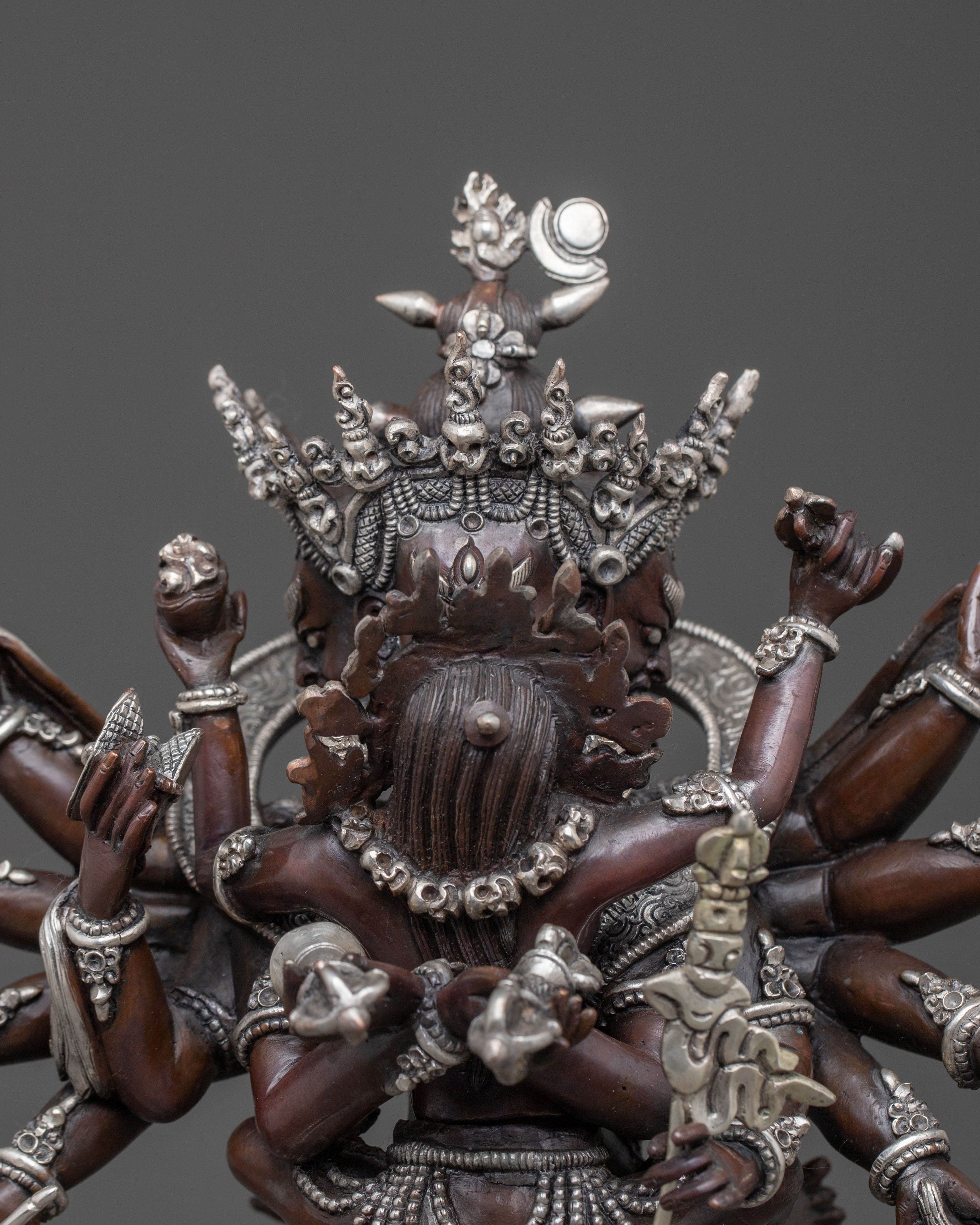 Chakrasamvara: Oxidized Copper Statue with Silver Plating