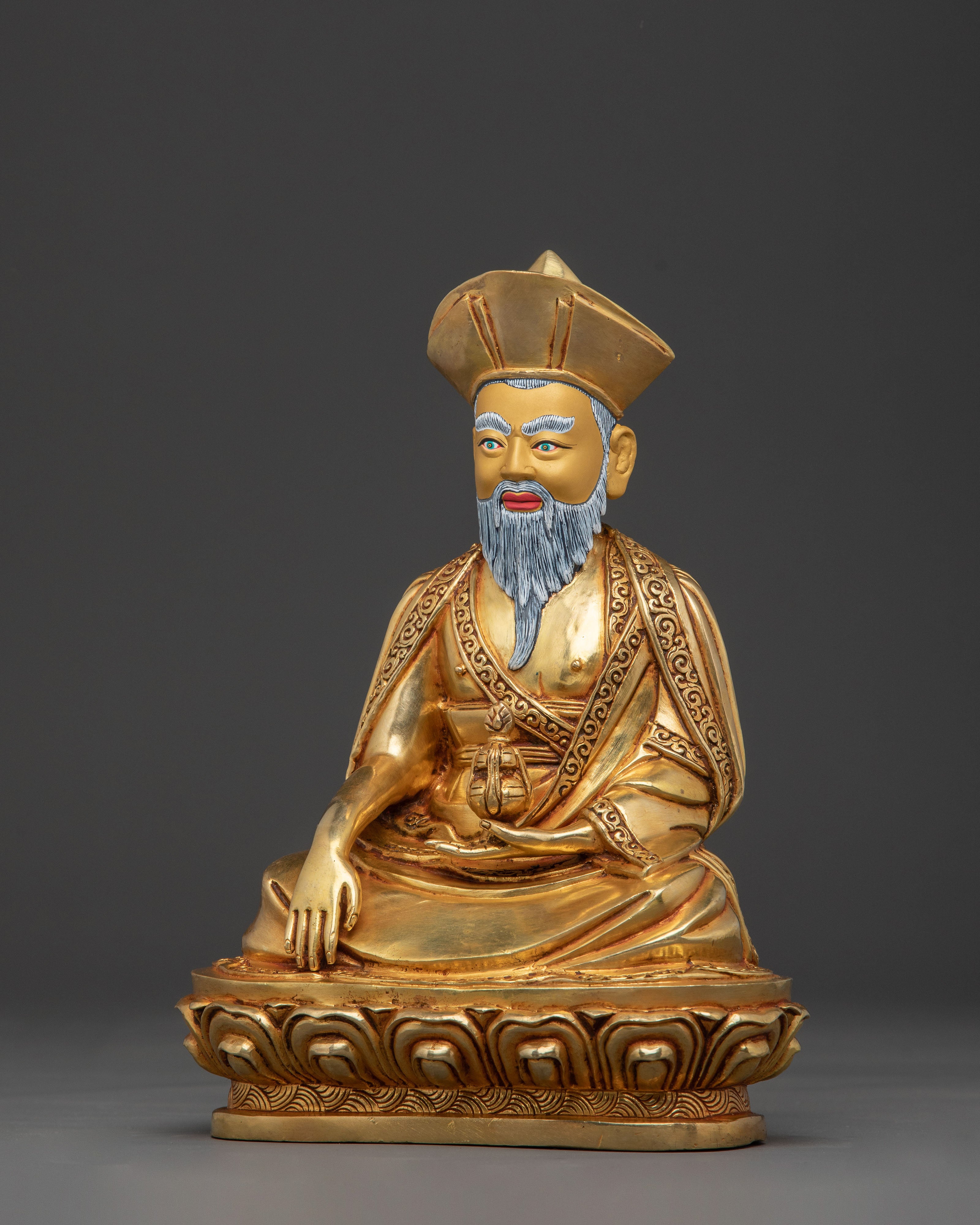 Handcrafted Guru Shapdum Sacred Statue – Radiant 24K Gold Gilded Copper