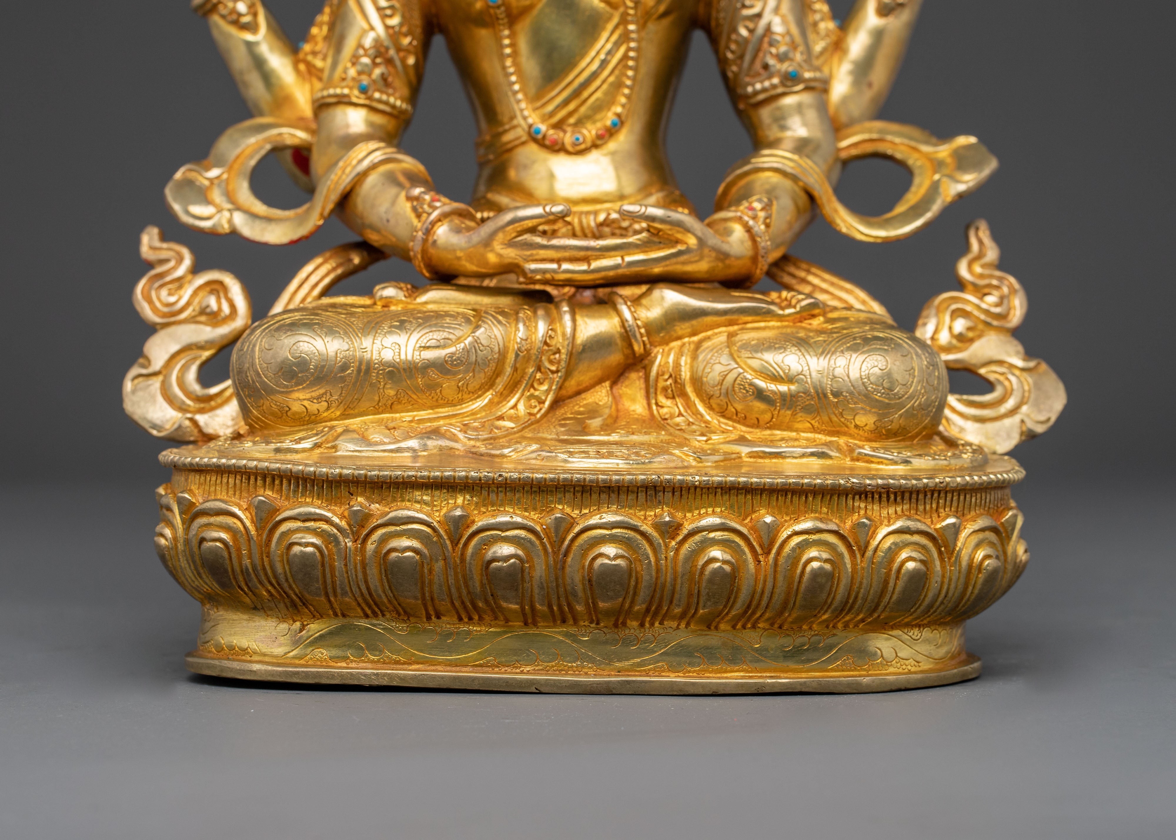 24K Gold Gilded Prajna Paramita Copper Statue
