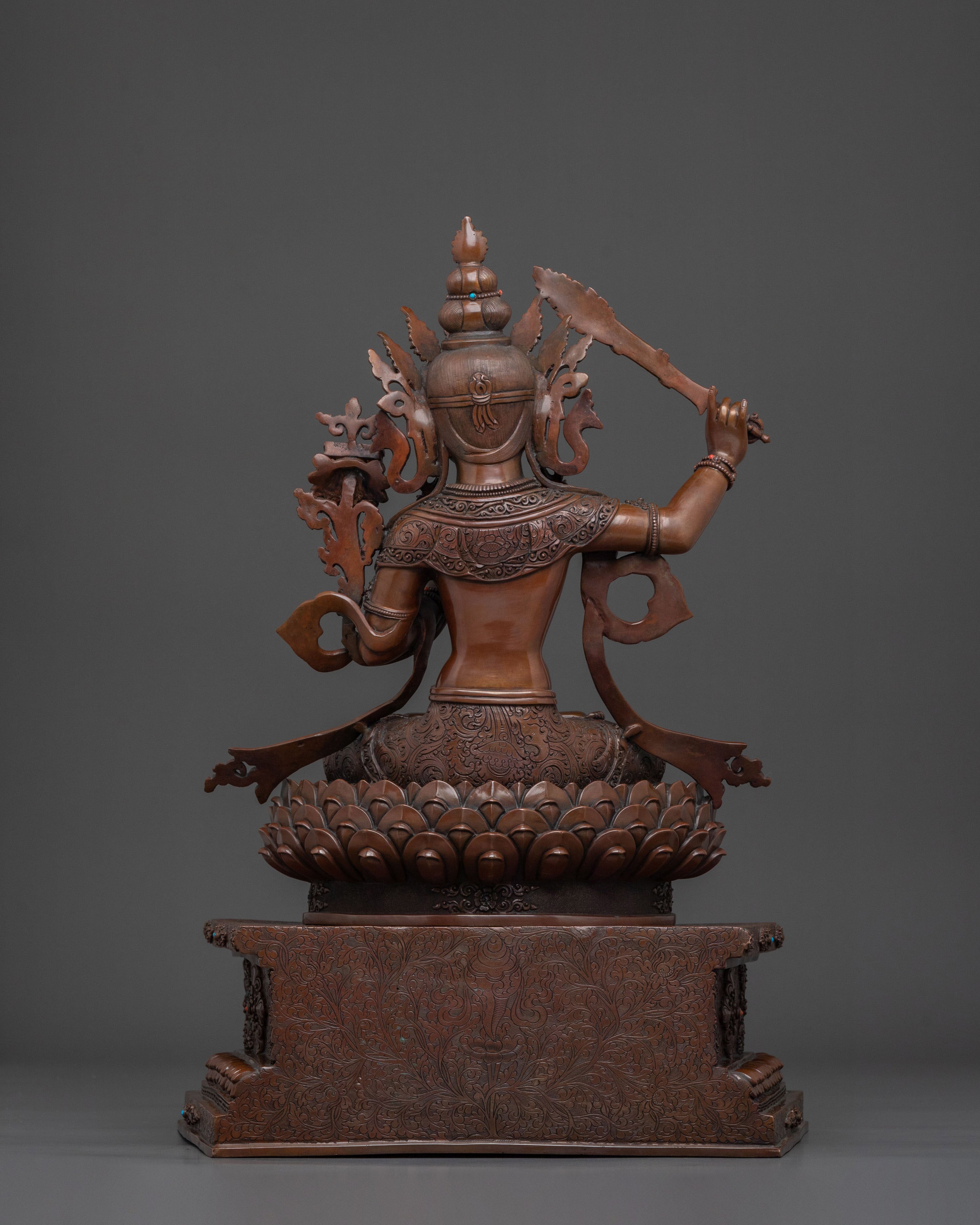 Manjushri Sculpture on Throne | Wisdom Deity with Flaming Sword