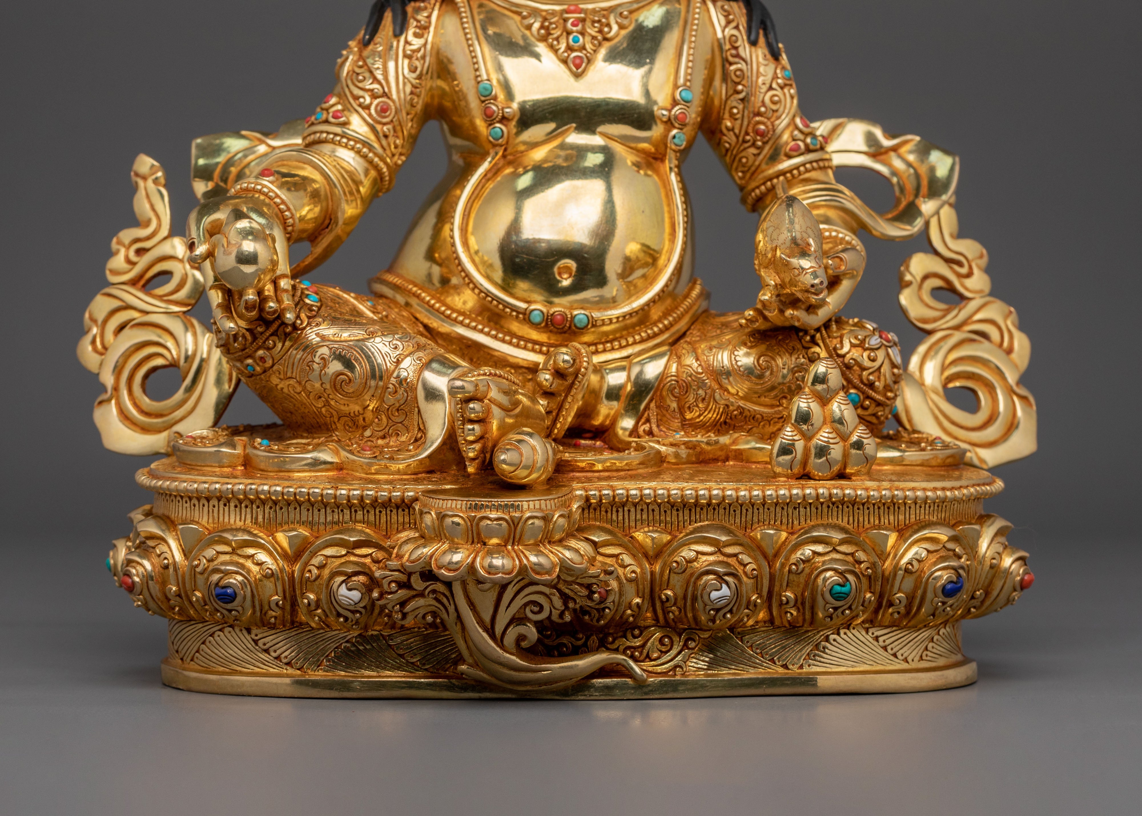 Dzambhala 24K Gold Gilded Sculpture: Deity of Wealth