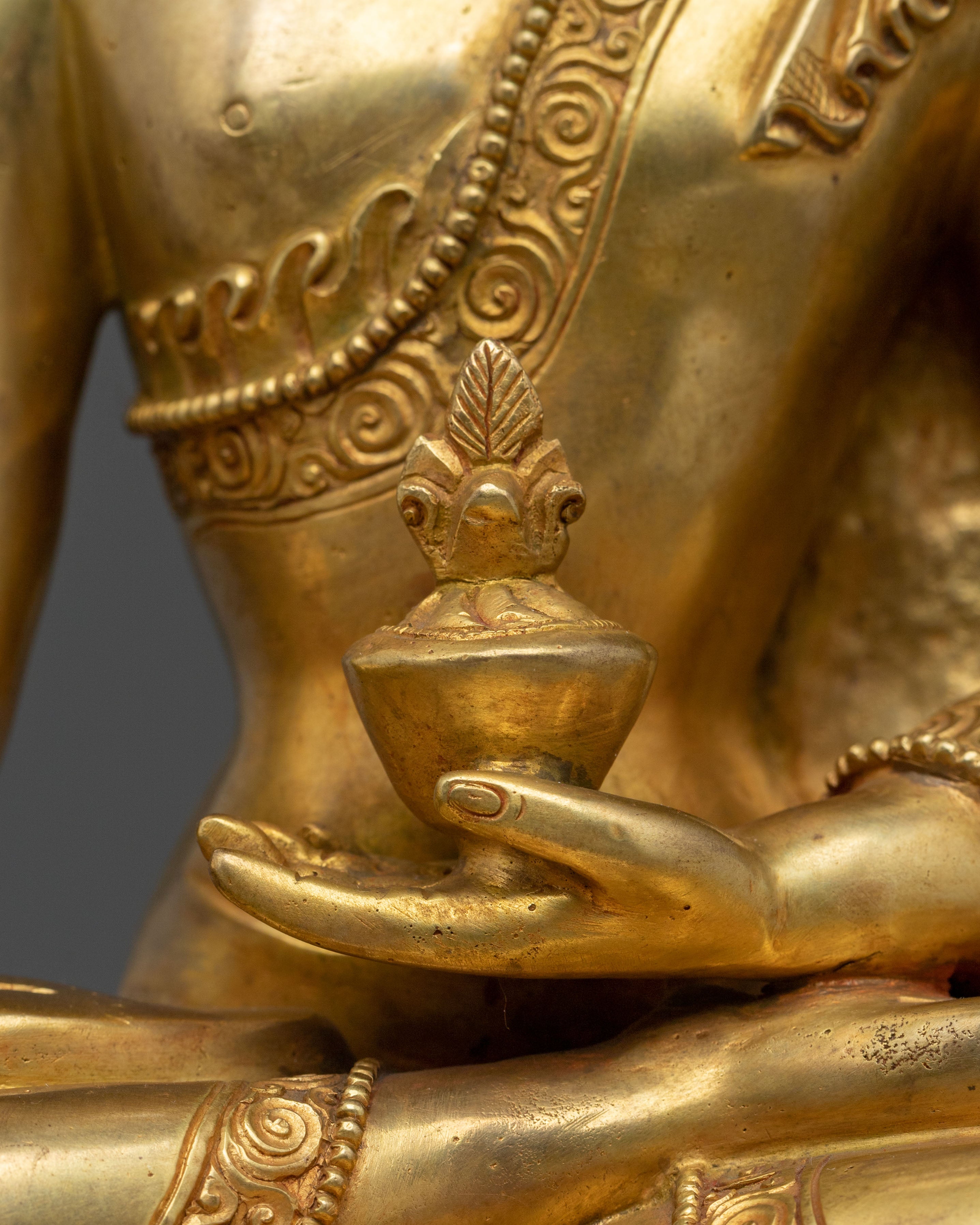 Bhaishajyaguru Fire Gold Gilded Statue | Himalayan Craftsmanship