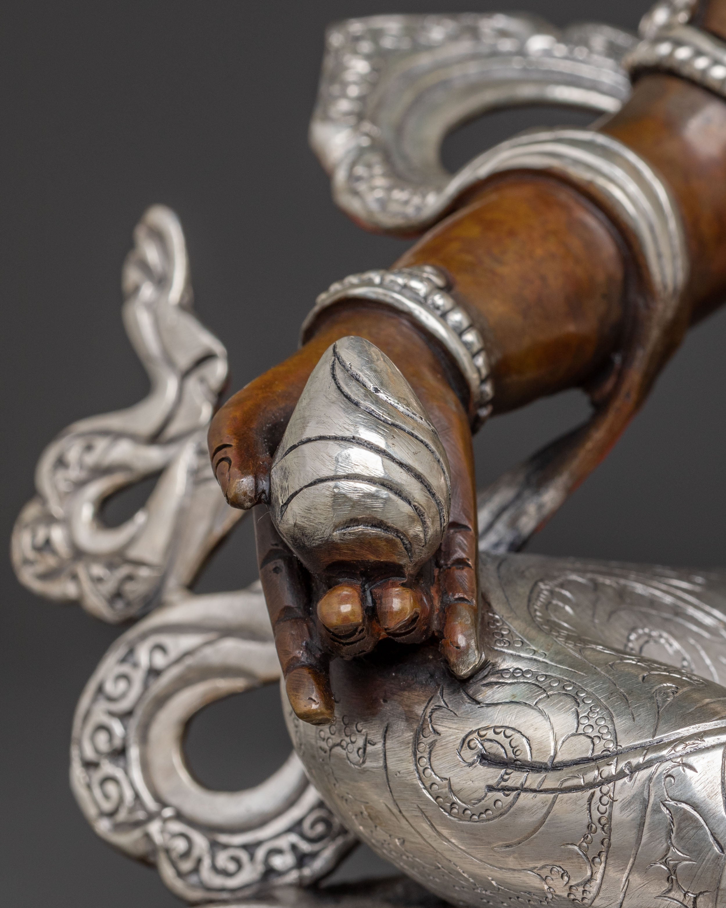 Dzambhala Copper Handcrafted Statue with Silver Accents