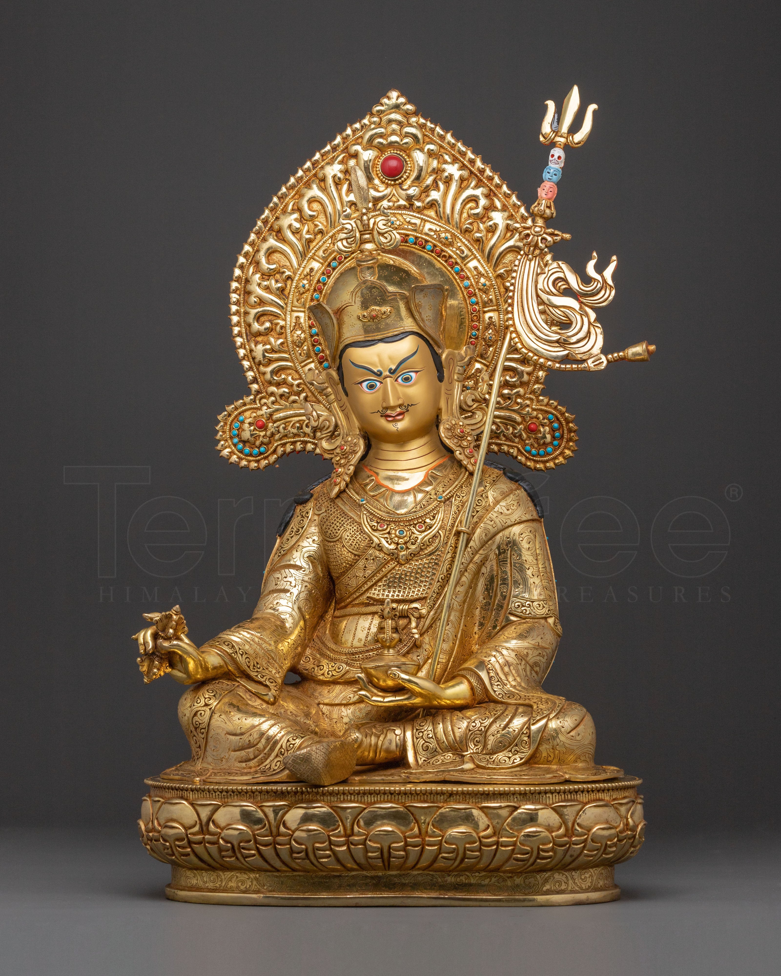 The Lotus Born Guru Rinpoche Spiritual Statue – 24K Gold Gilded Art