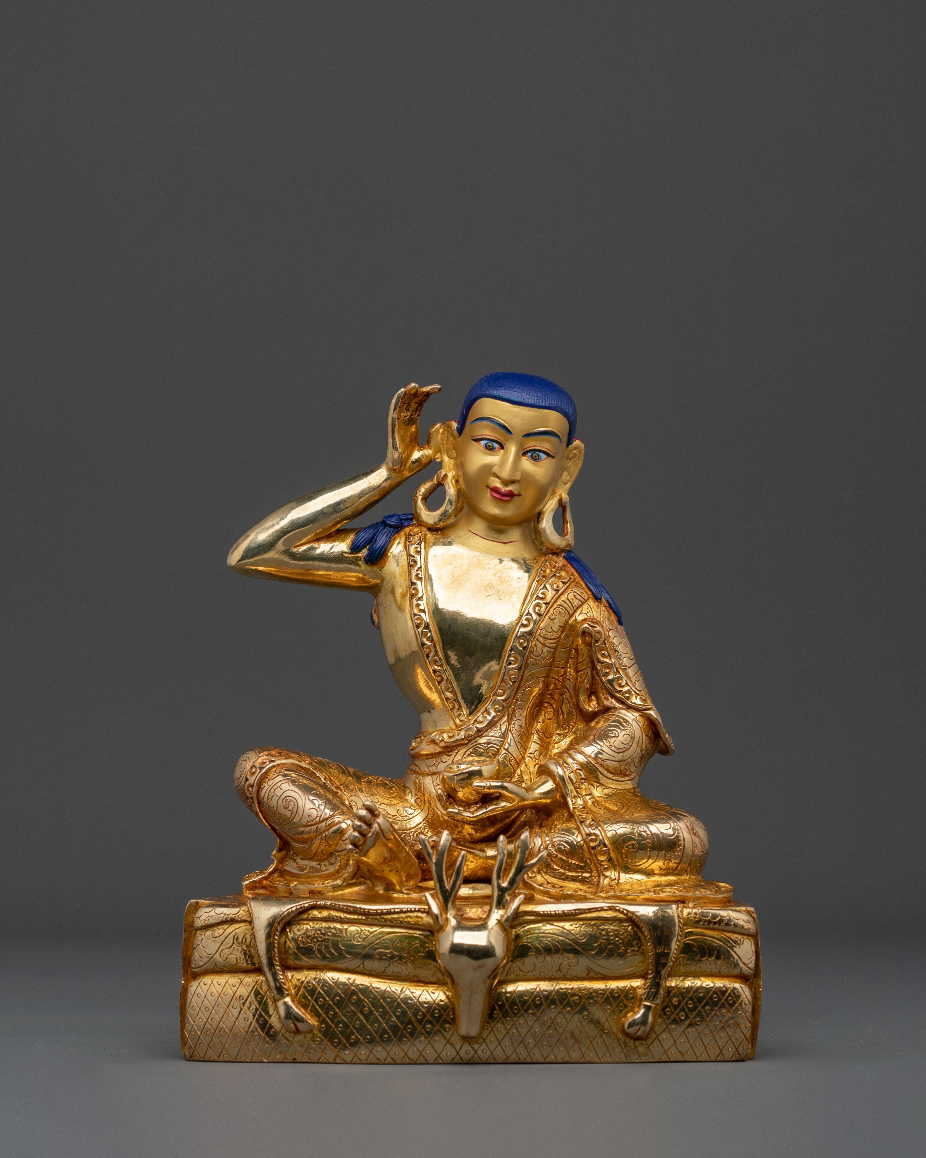 Milarepa Sacred Buddhist Figurine in 24K Gold Gilt
