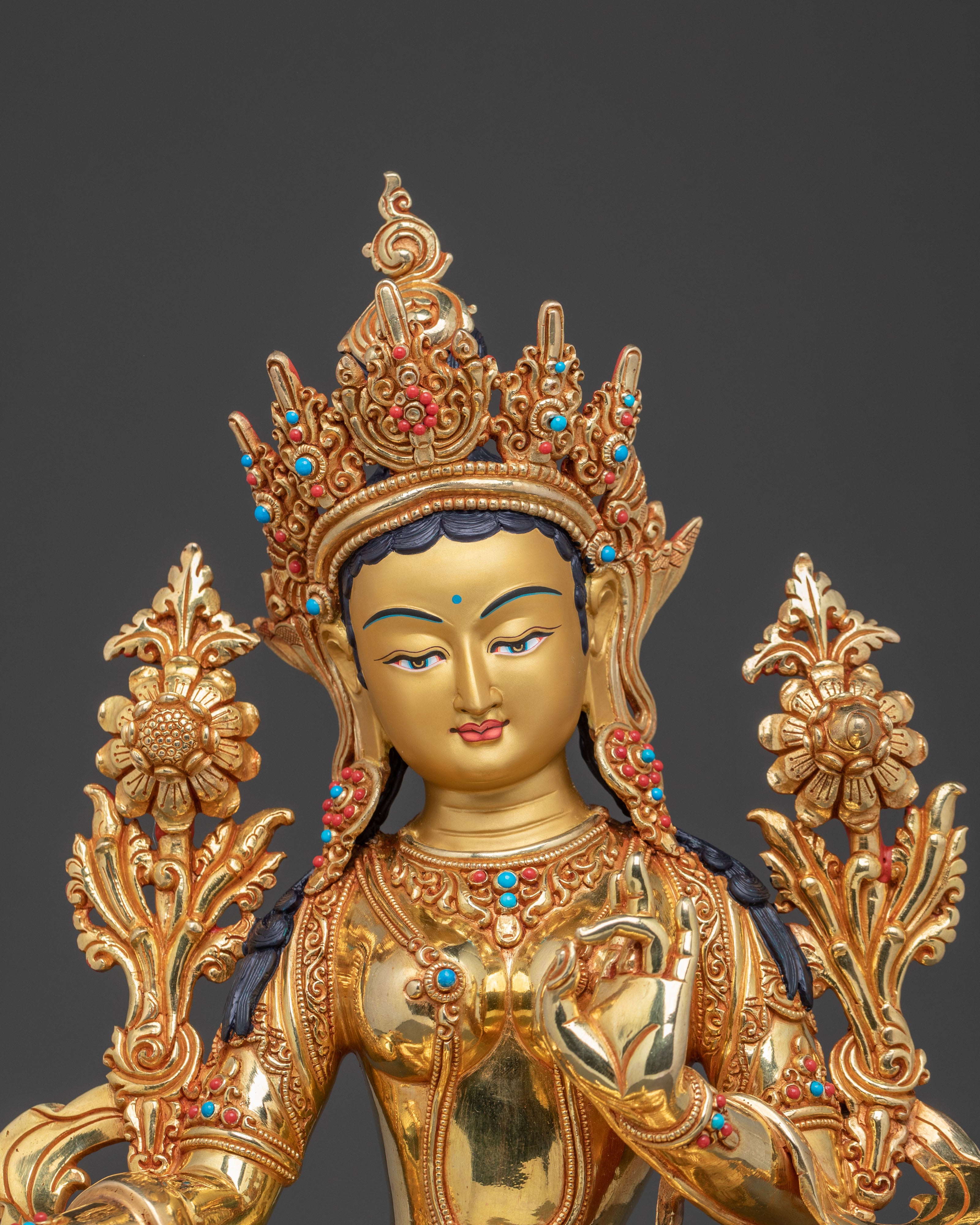 Green Tara Mercy Statue: Hand-Gilded Copper