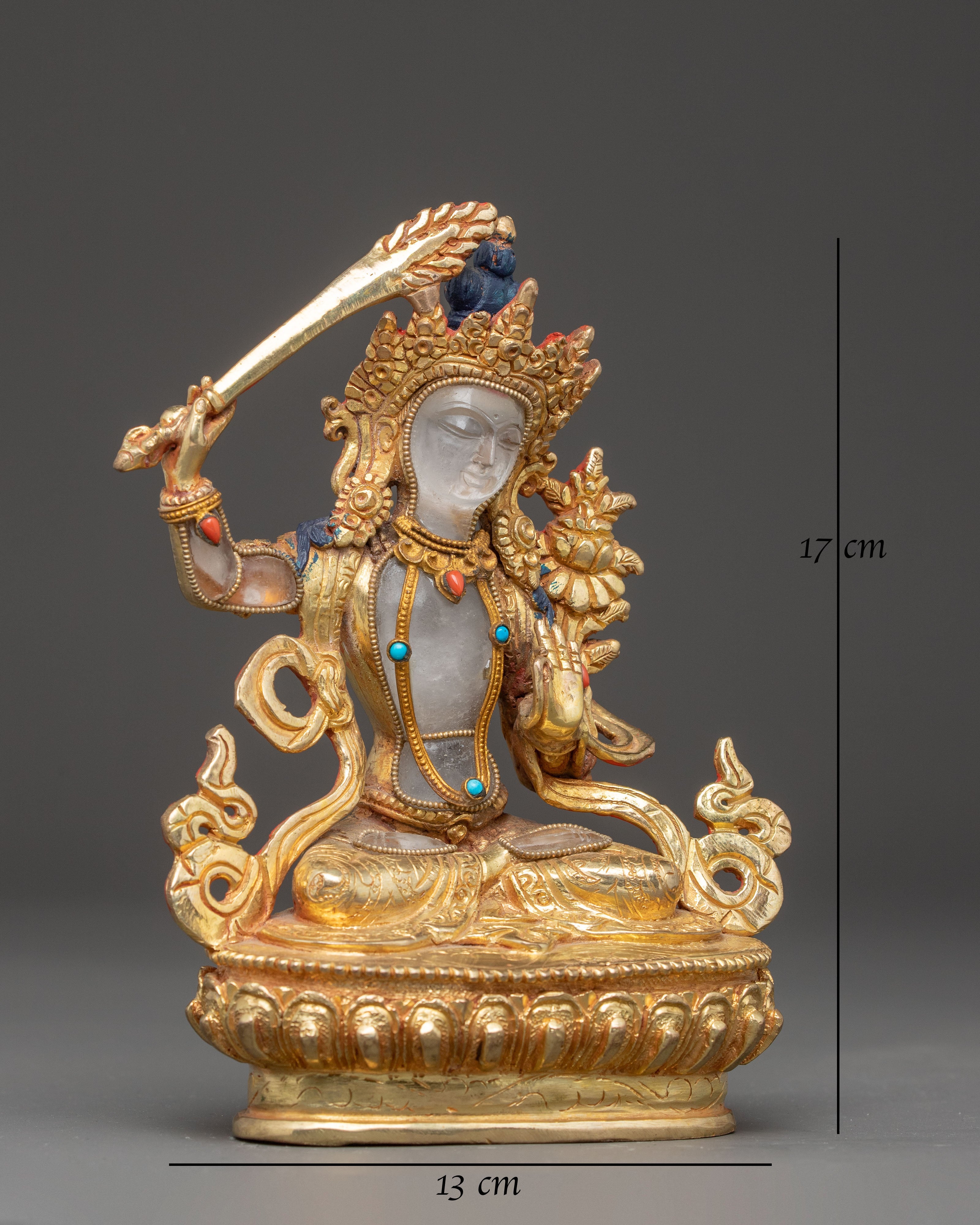 Handcrafted Crystal Bodhisattva Manjushri Statue