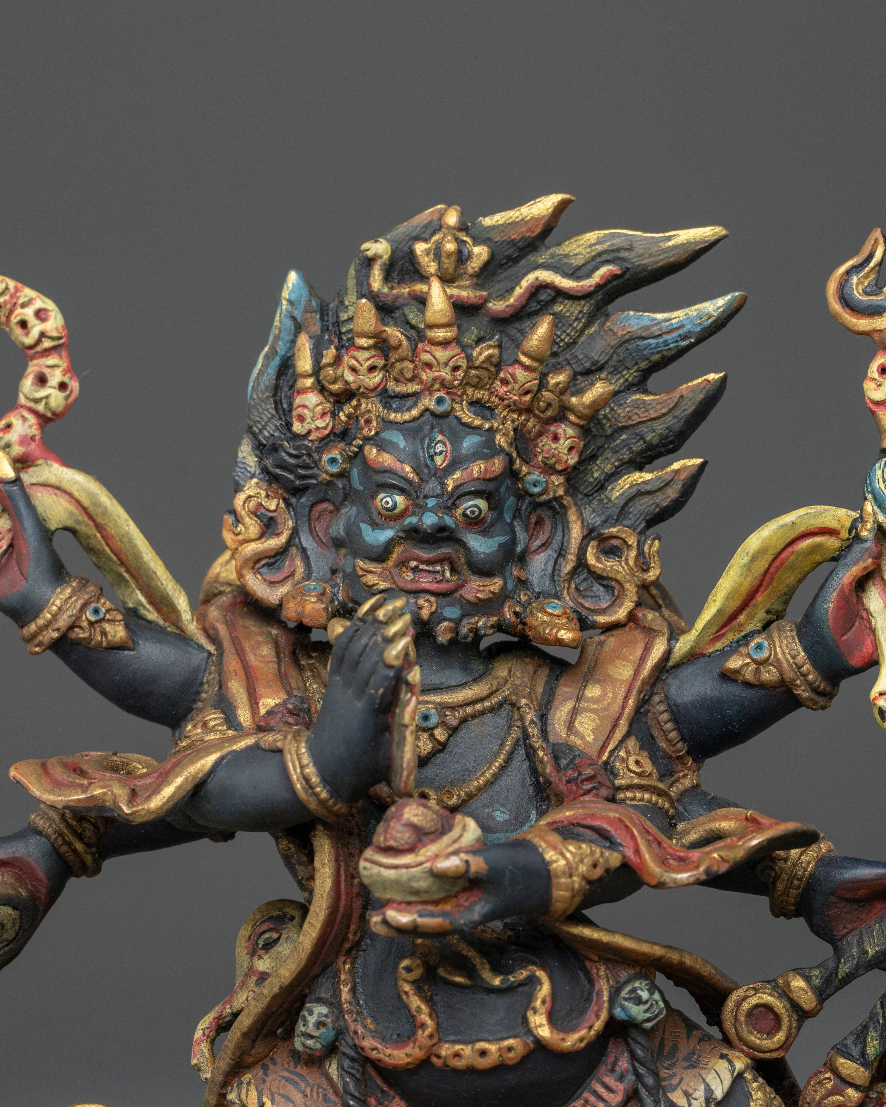 Handmade Six-Armed Mahakala Sacred Figurine | Wrathful Protector of Wisdom