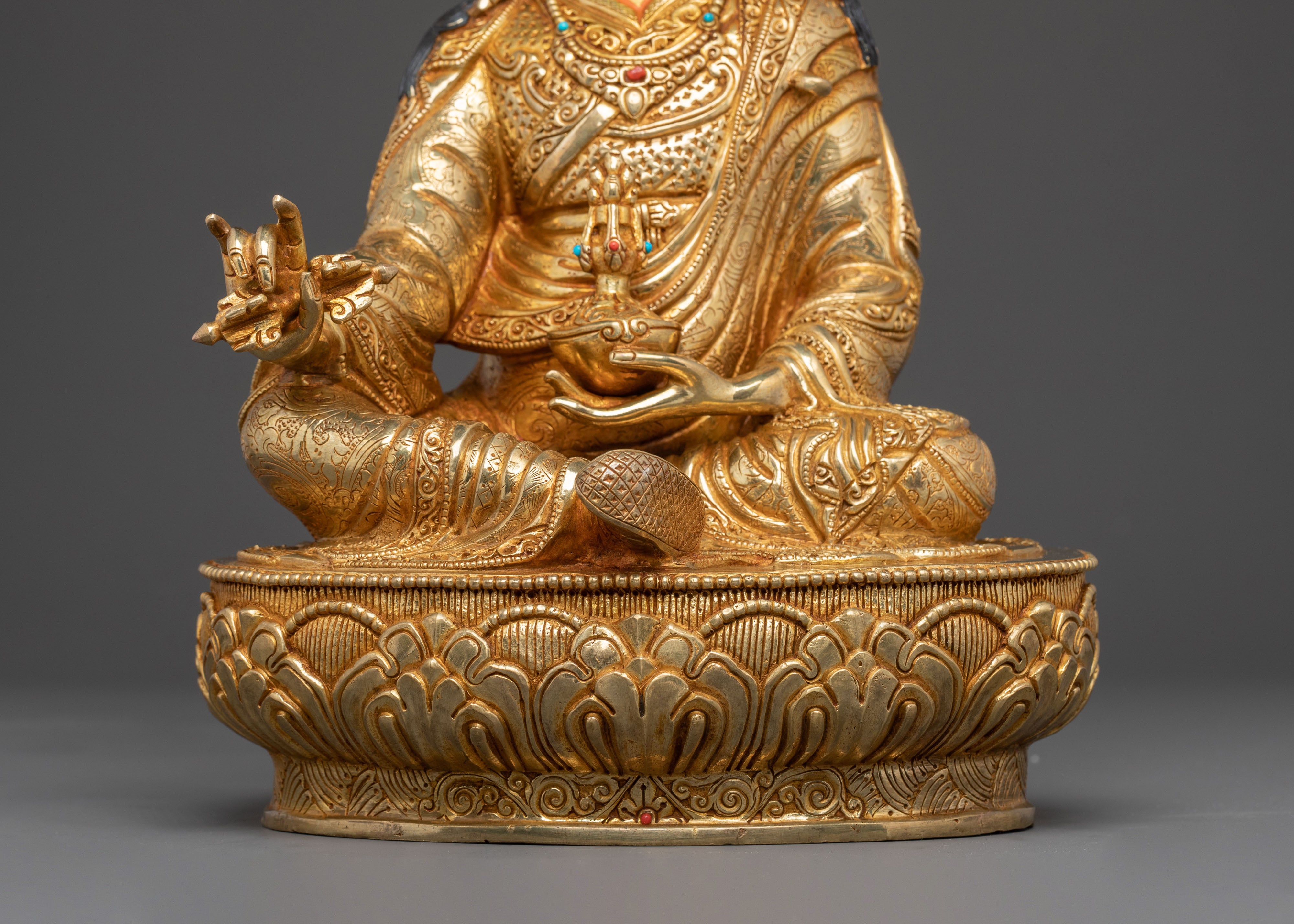 Guru Rinpoche Enlightened Master - 24K Gold Gilded Statue