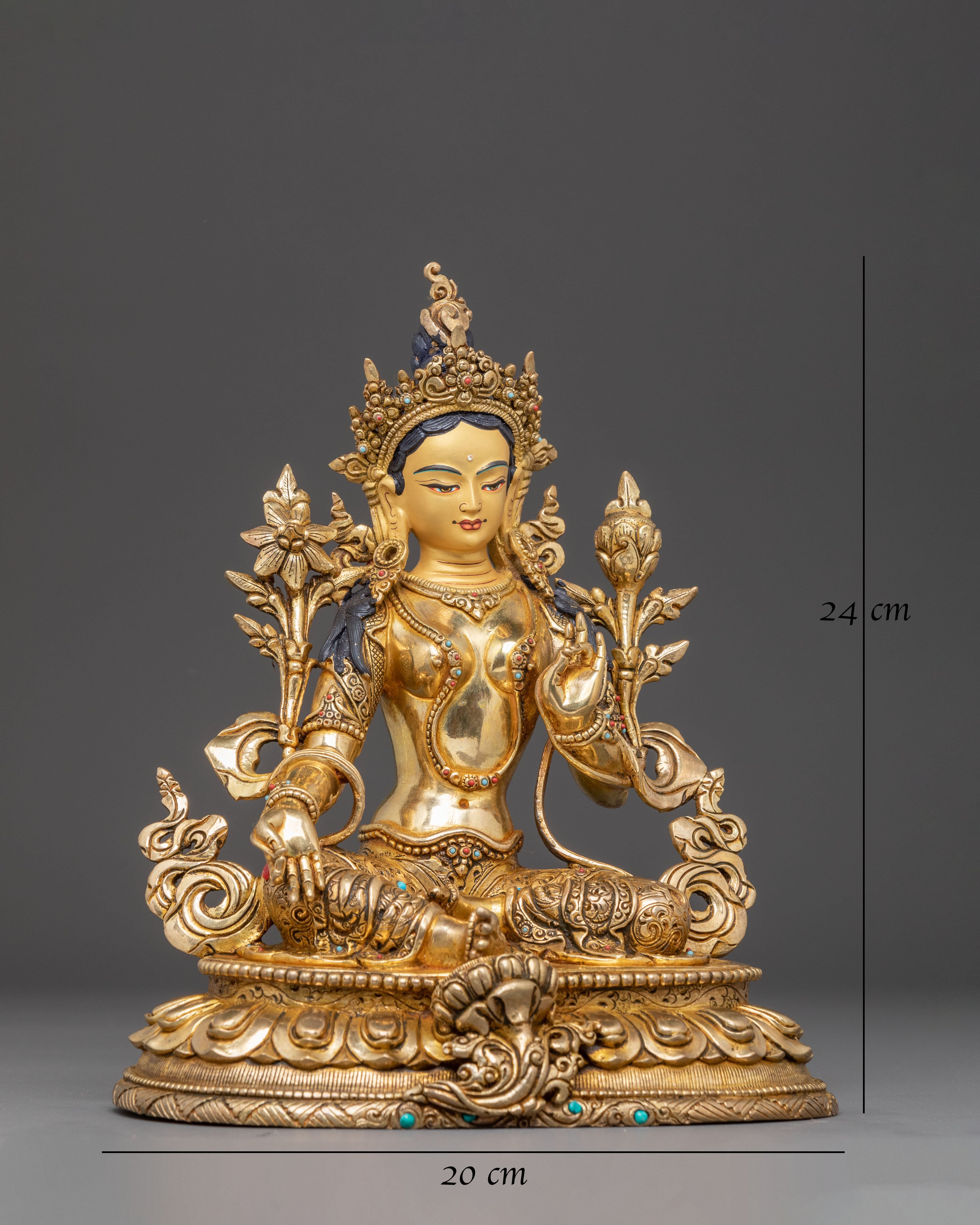 Green Tara Golden Statue for Altars | Feminine Energy and Protection