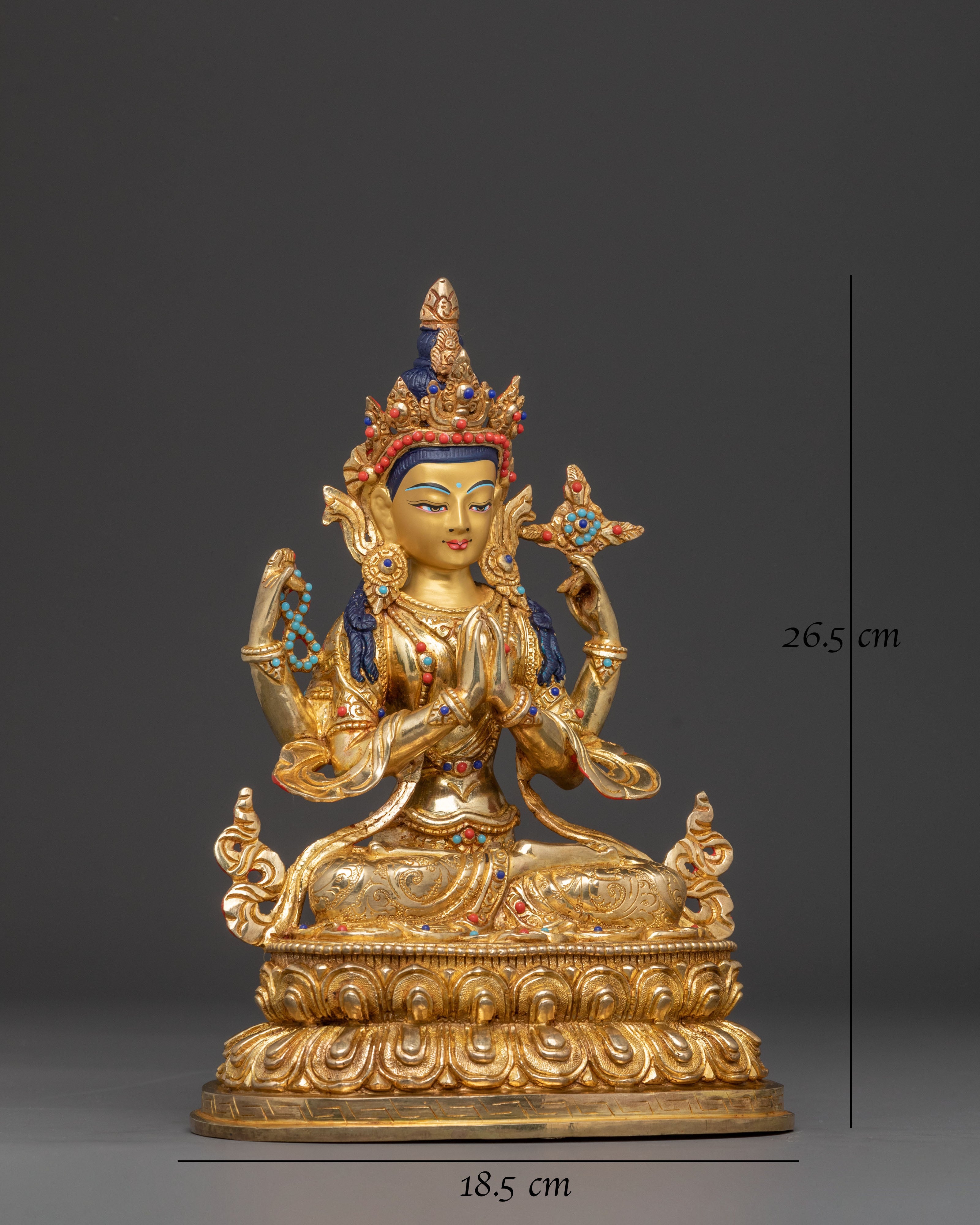 Chenrezig Bodhisattva Sacred Statue – 24K Gold Gilded Art