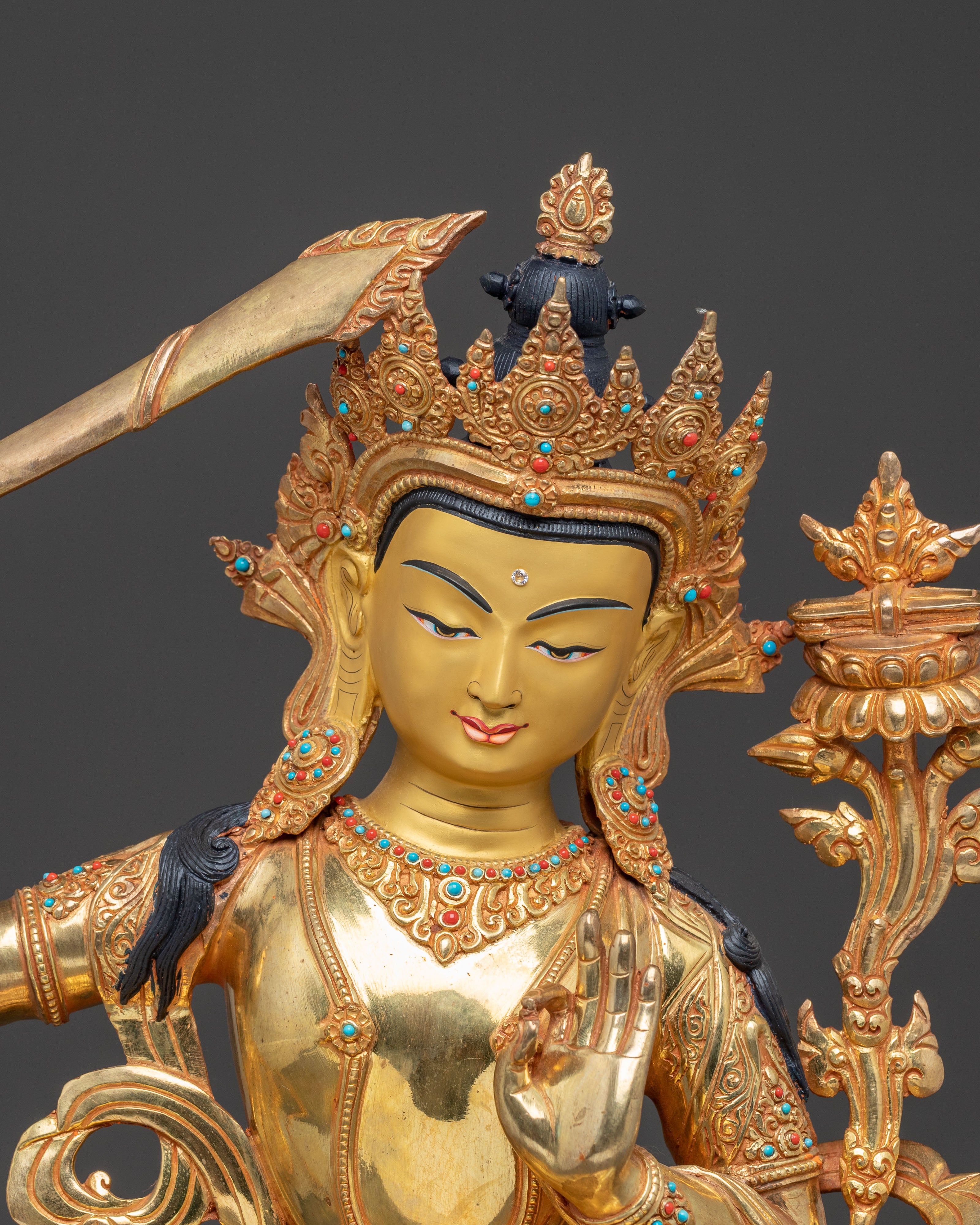 Golden Manjushri Bodhisattva Statue | Embodiment of Wisdom