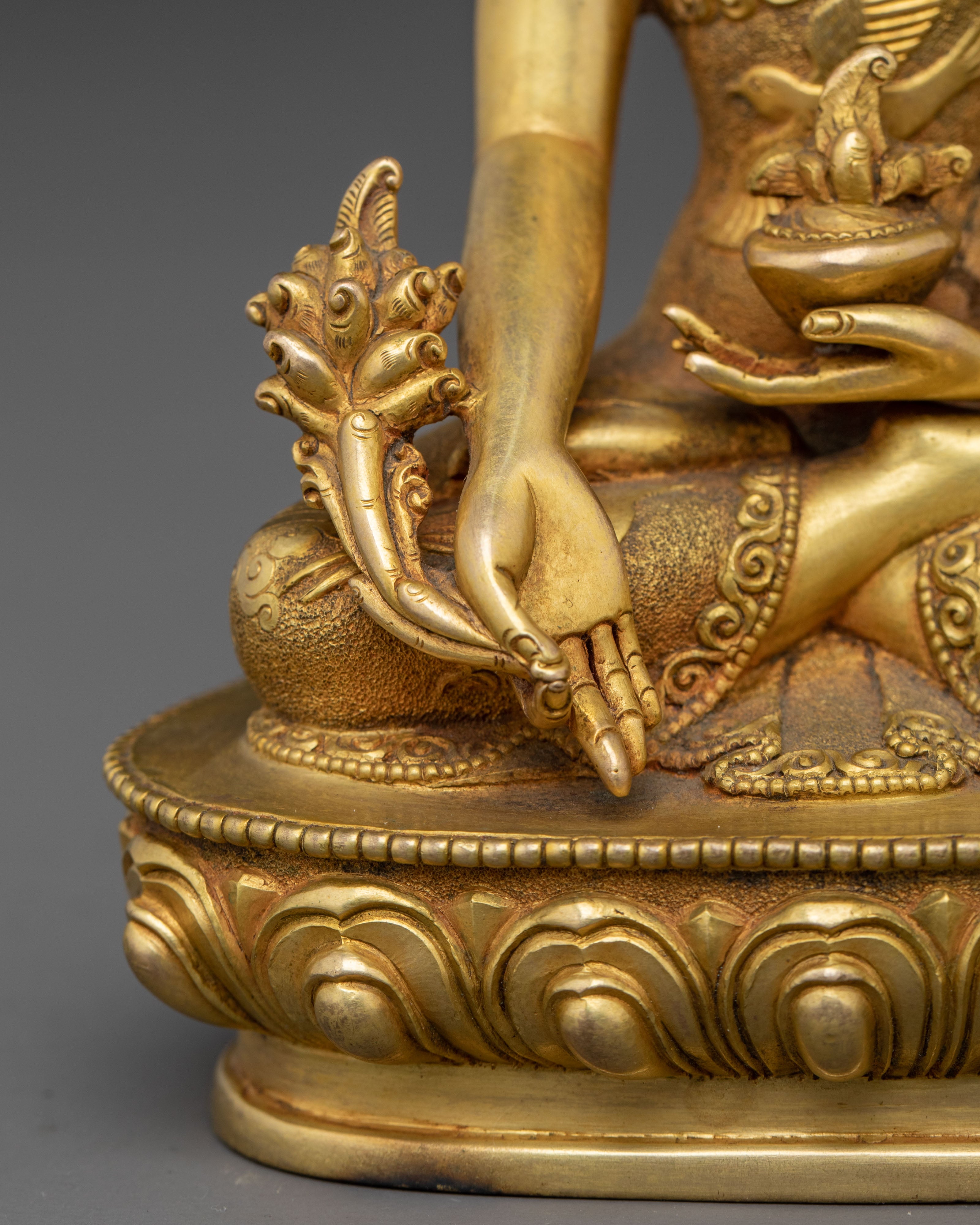 Medicine Buddha Carved Statue – 24K Gold Gilded