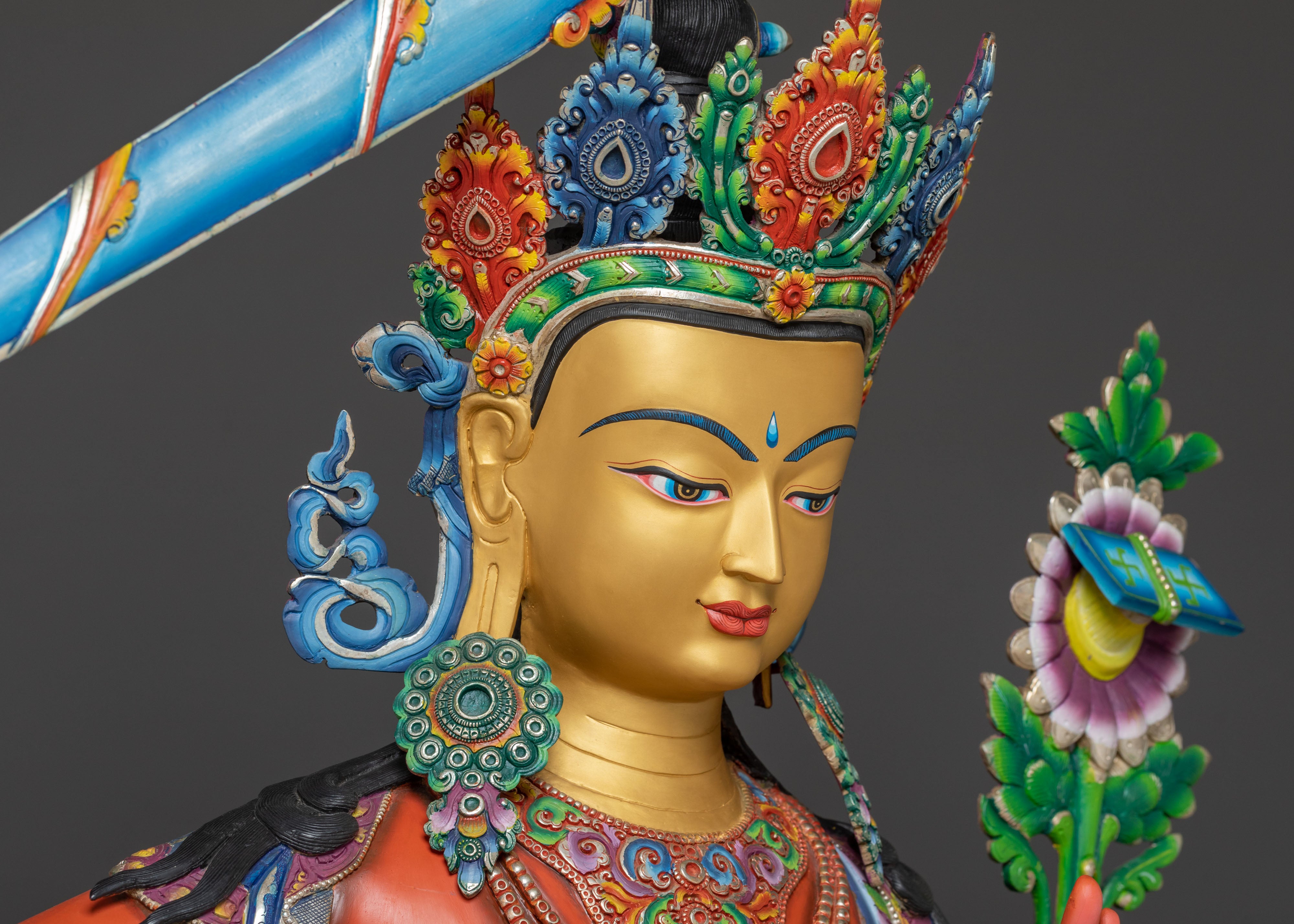 Handcrafted Spiritual Statue of Manjushri – Radiant Gold & Silver