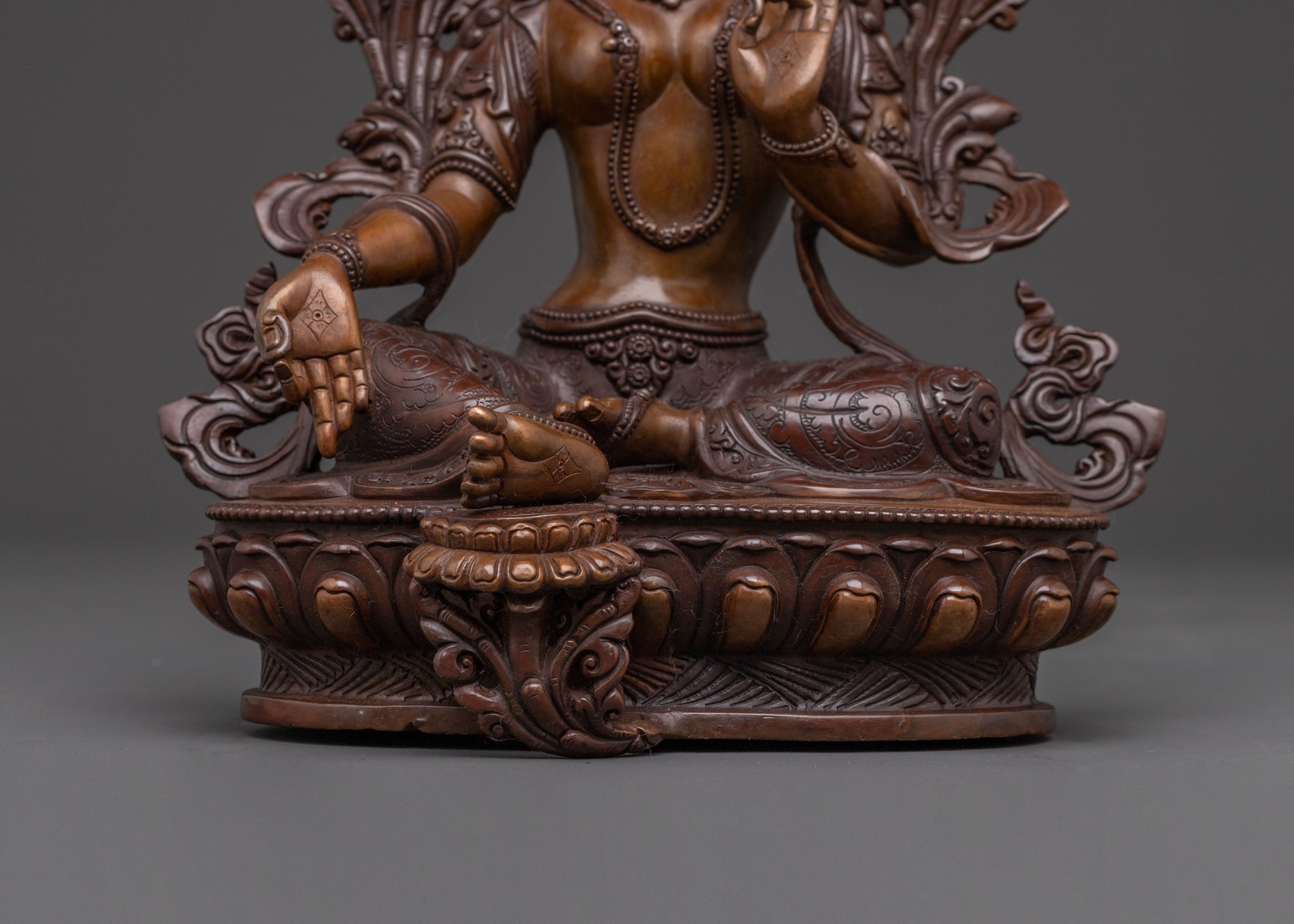 Green Tara Sacred Altar Statue: Oxidized Copper Serenity
