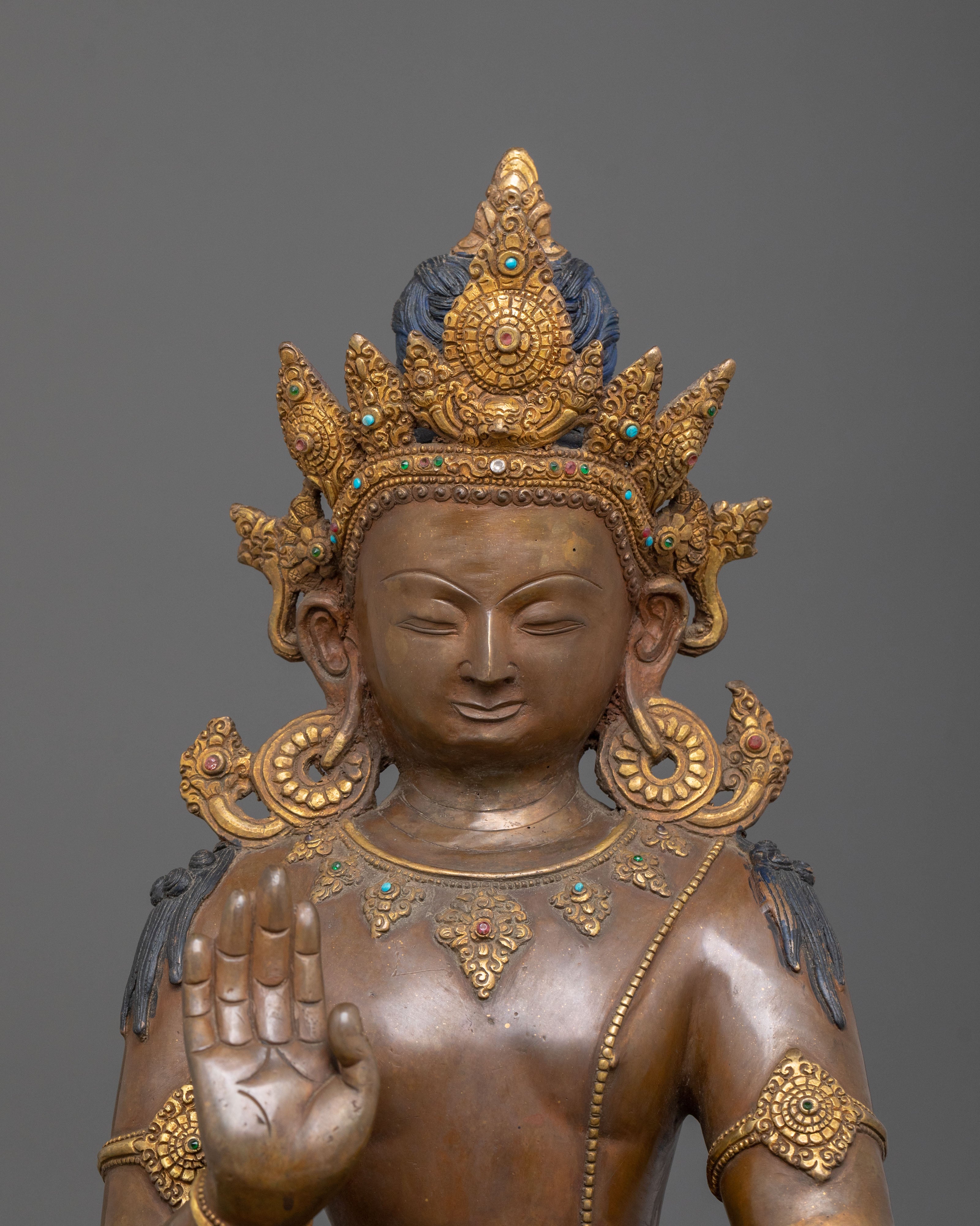 Lokeshwor Sacred Figurine in Oxidized Copper | Bodhisattva of Compassion