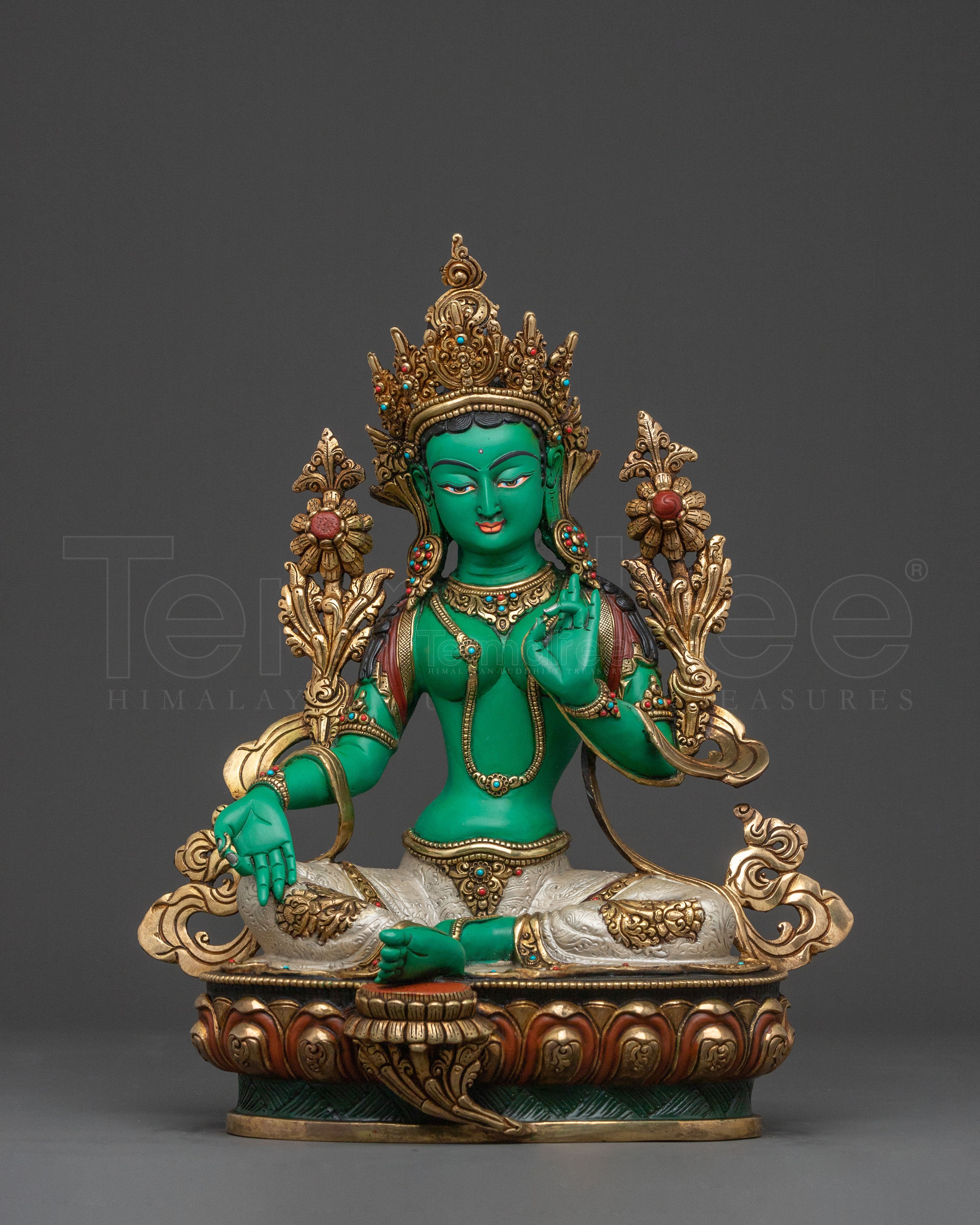 Green Tara Protection Statue: Hand-Gilded Serenity