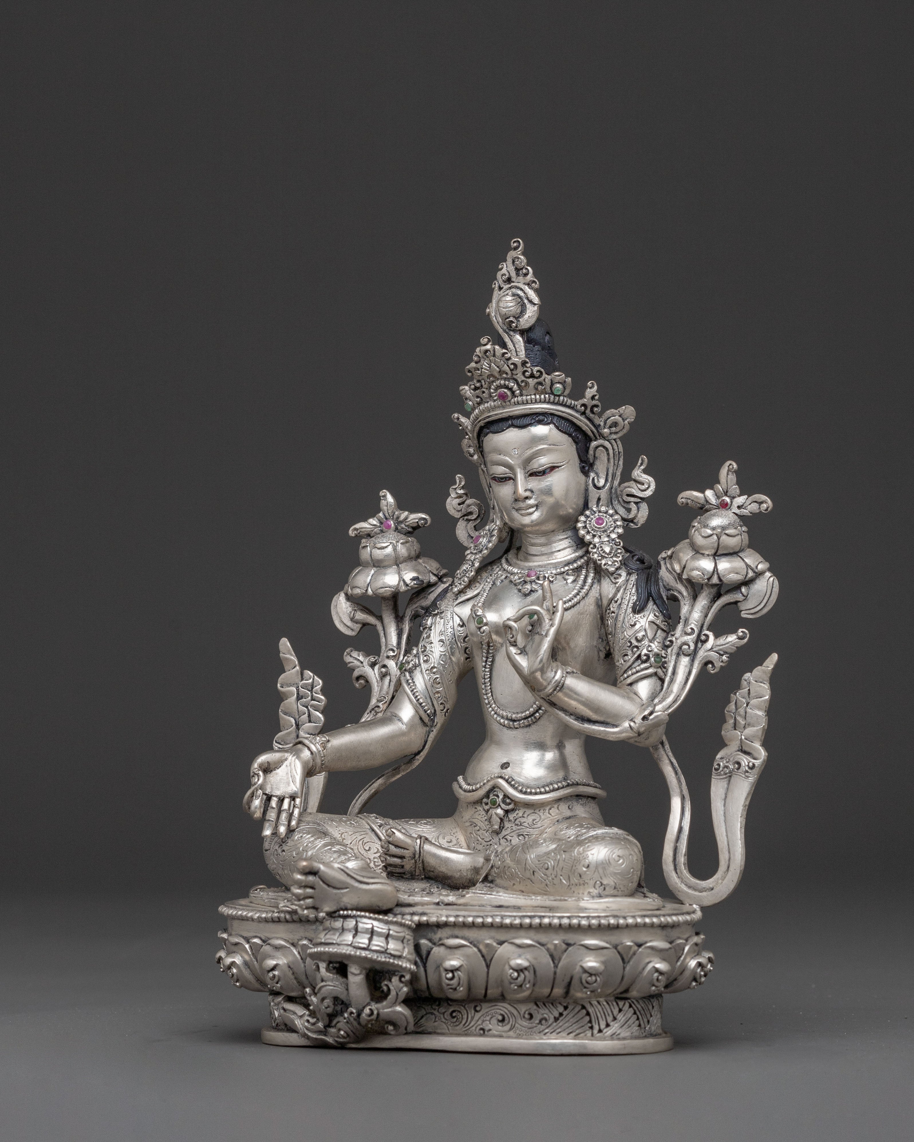 Green Tara Silver Plated Statue | Compassionate Icon
