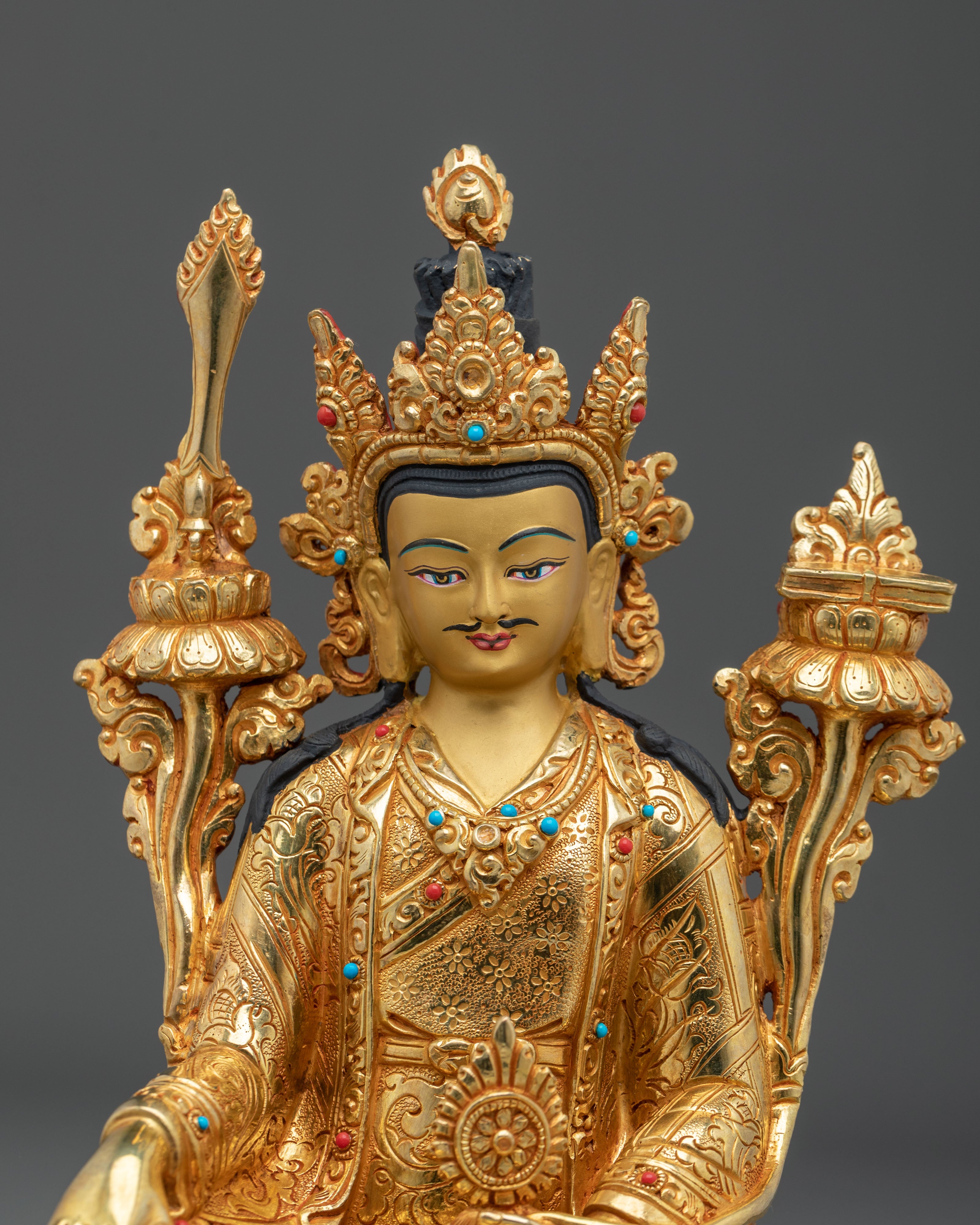 Guru Rinpoche Golden Statue Set | Buddhist Meditation Altar Decor
