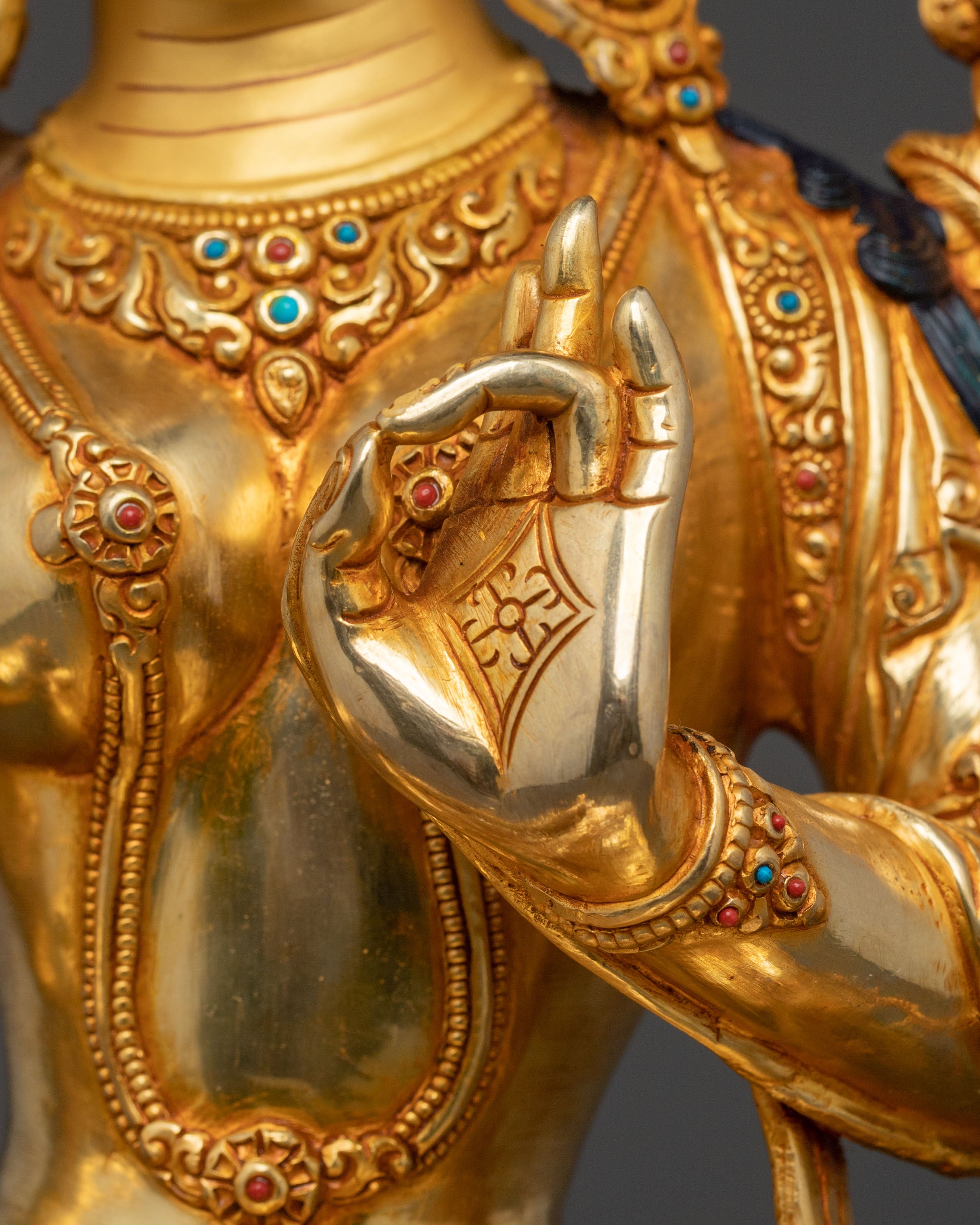 Green Tara Statue: 24K Gold Gilded Buddhist Protector
