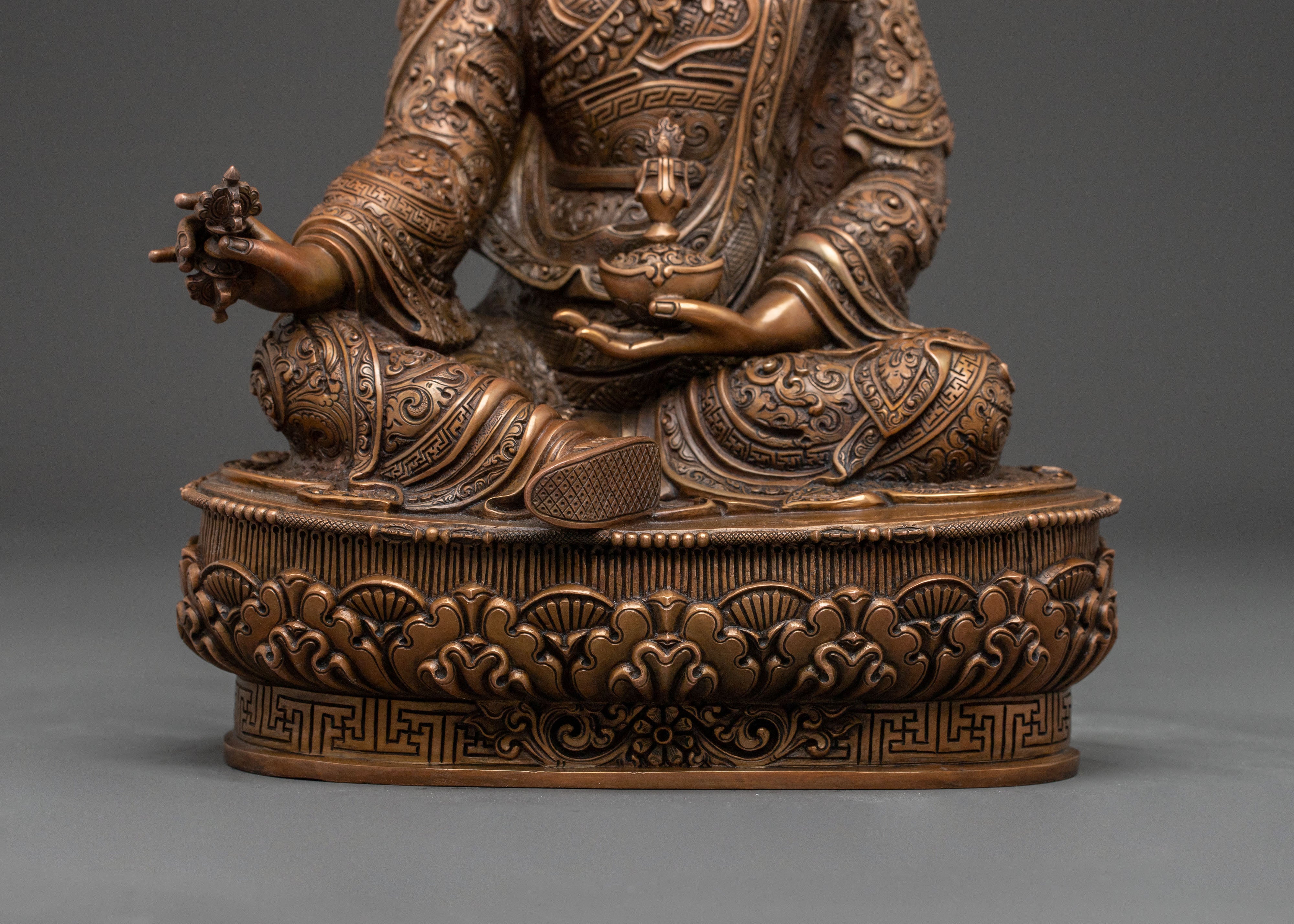 Padmasambhava Lotus Master Statue: Oxidized Copper Serenity