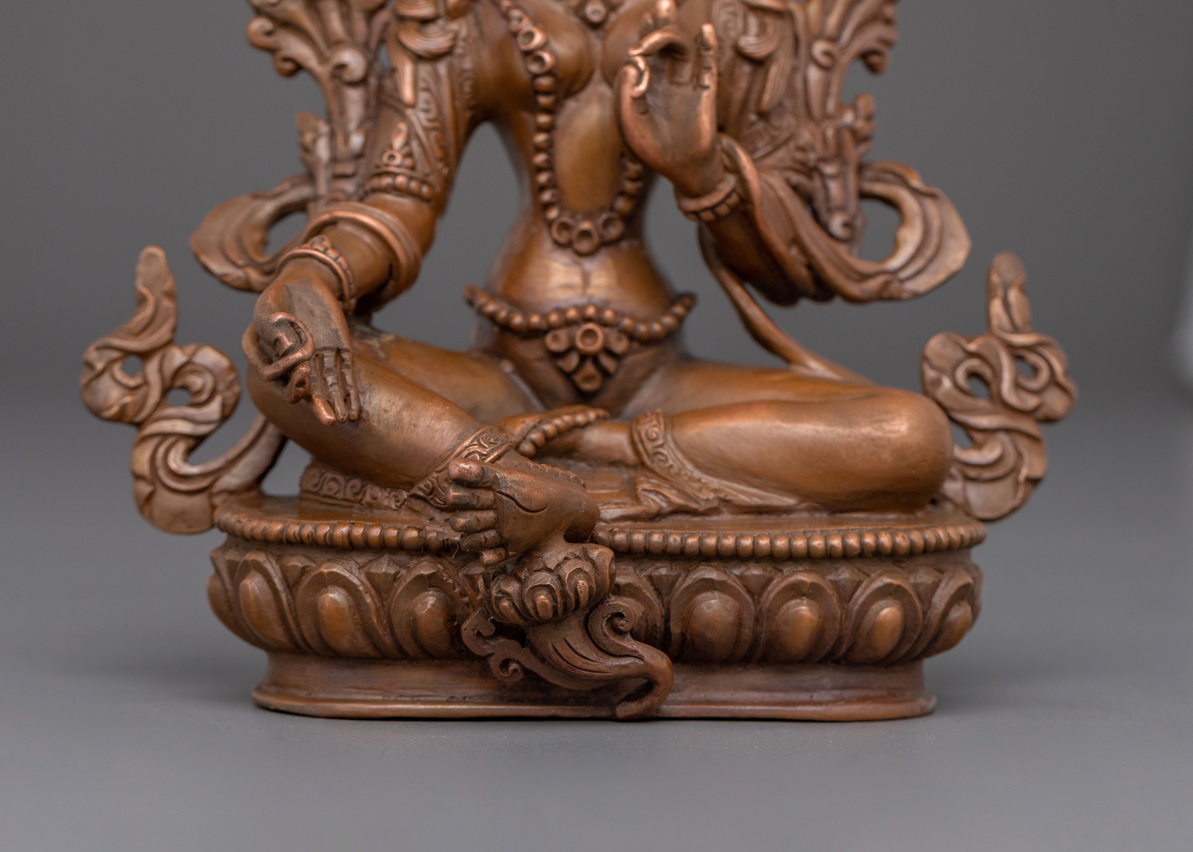 Green Tara Oxidized Copper Figurine | Serene Devotion