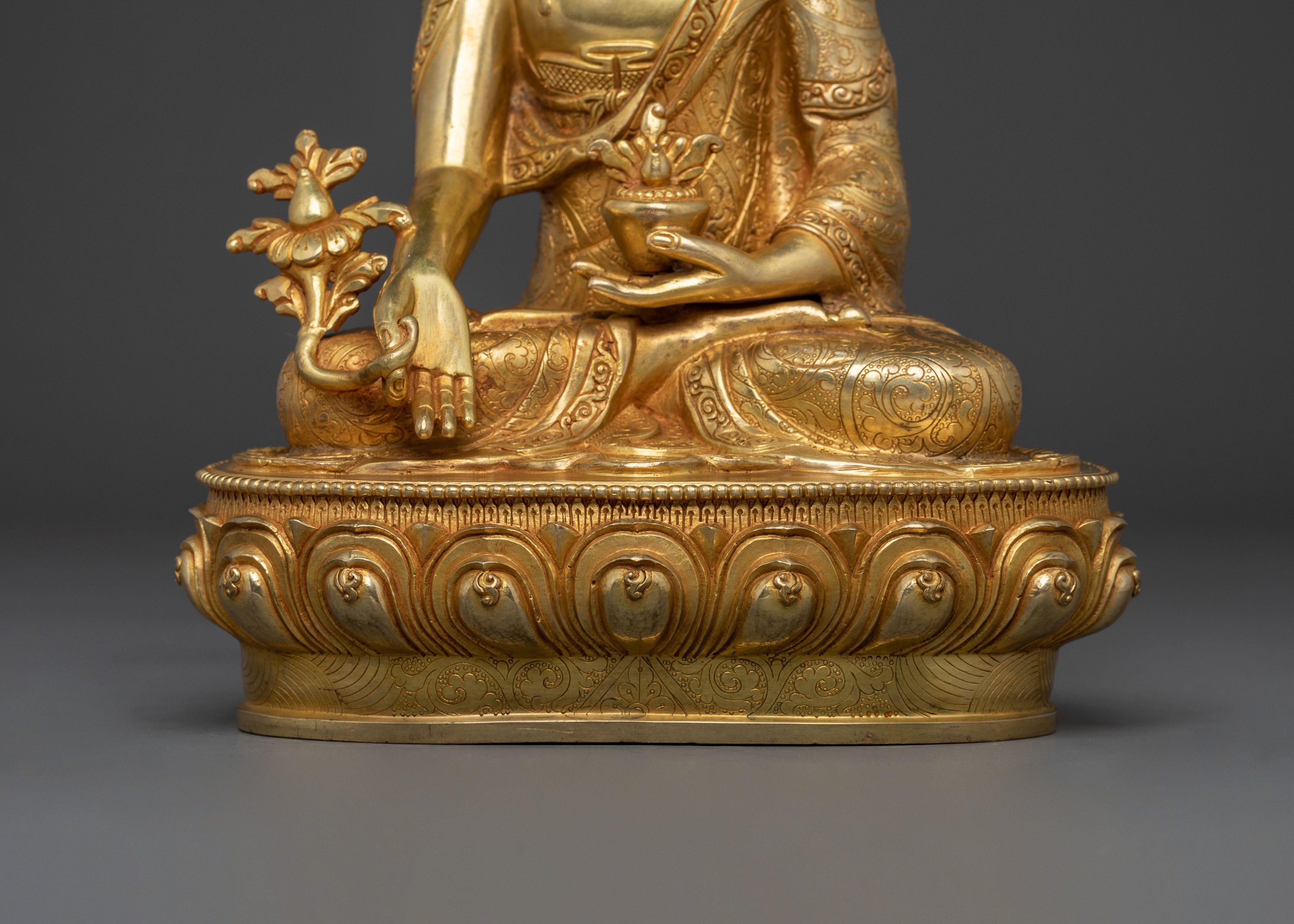 Medicine Buddha Peaceful Healing Figurine | 24K Gold Gilded Buddhist Sculpture