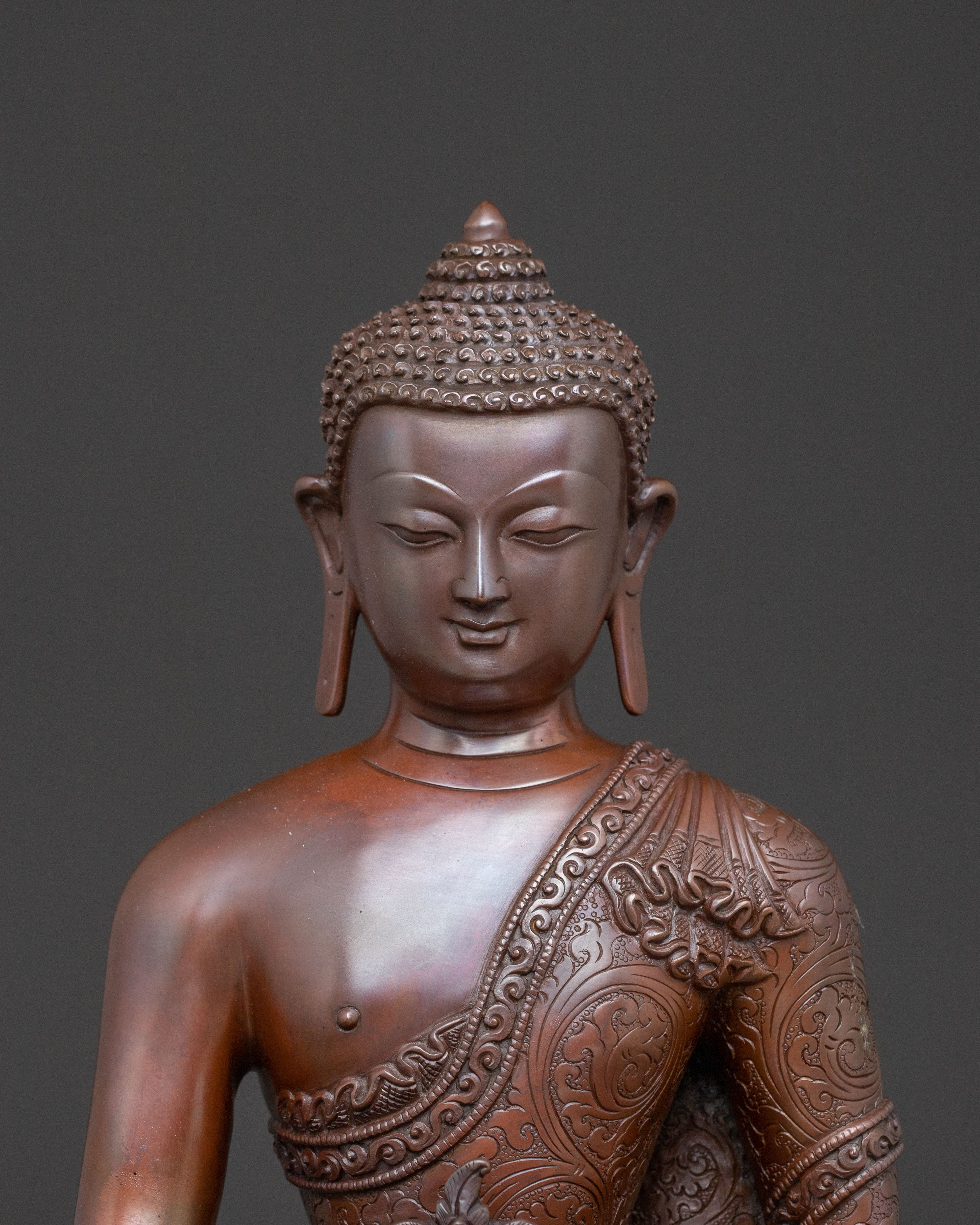 Medicine Buddha Altar Decor Statue - Oxidized Copper Bhaisajyaguru