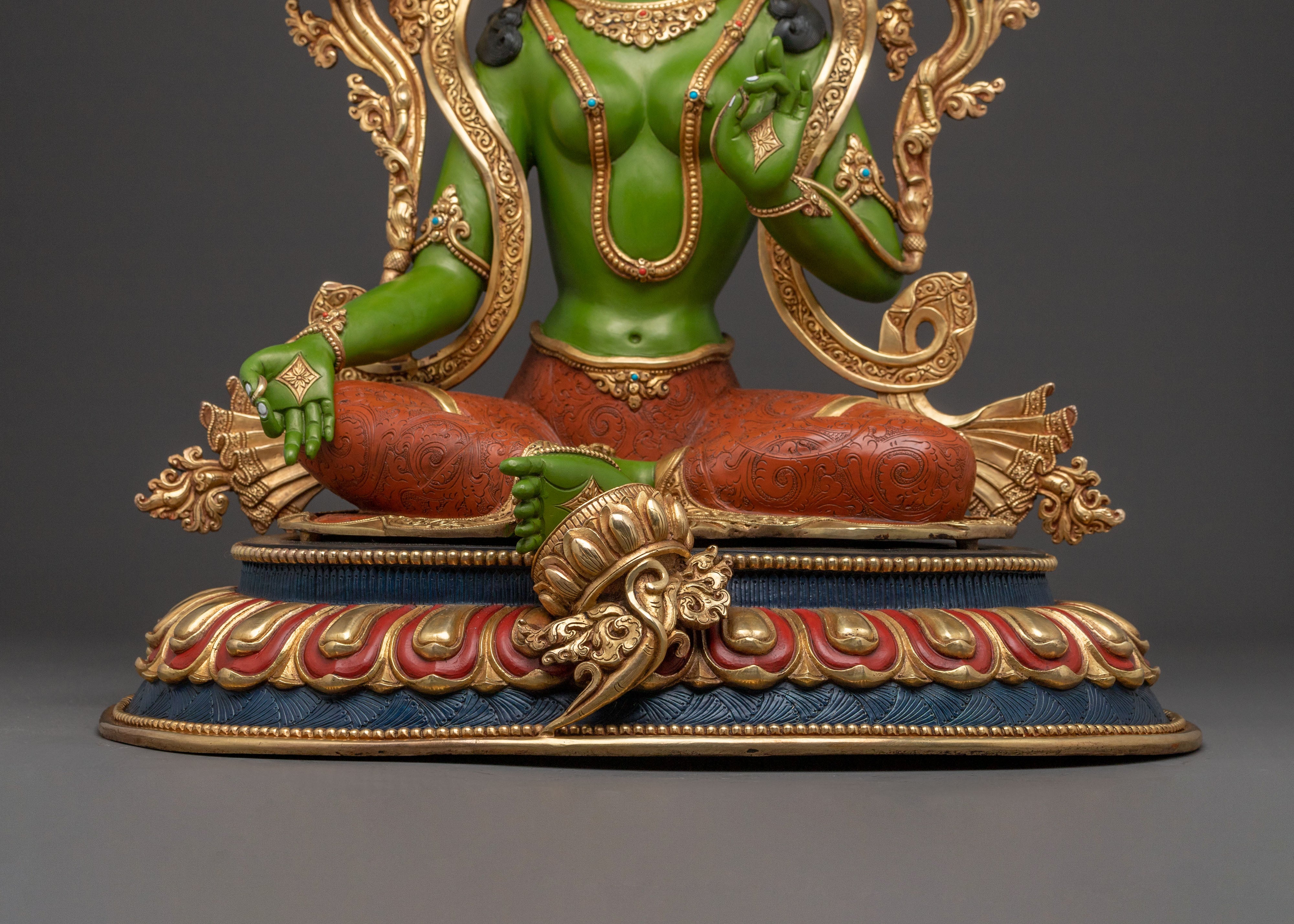 19 Inch Green Tara Statue: Gold Electroplated