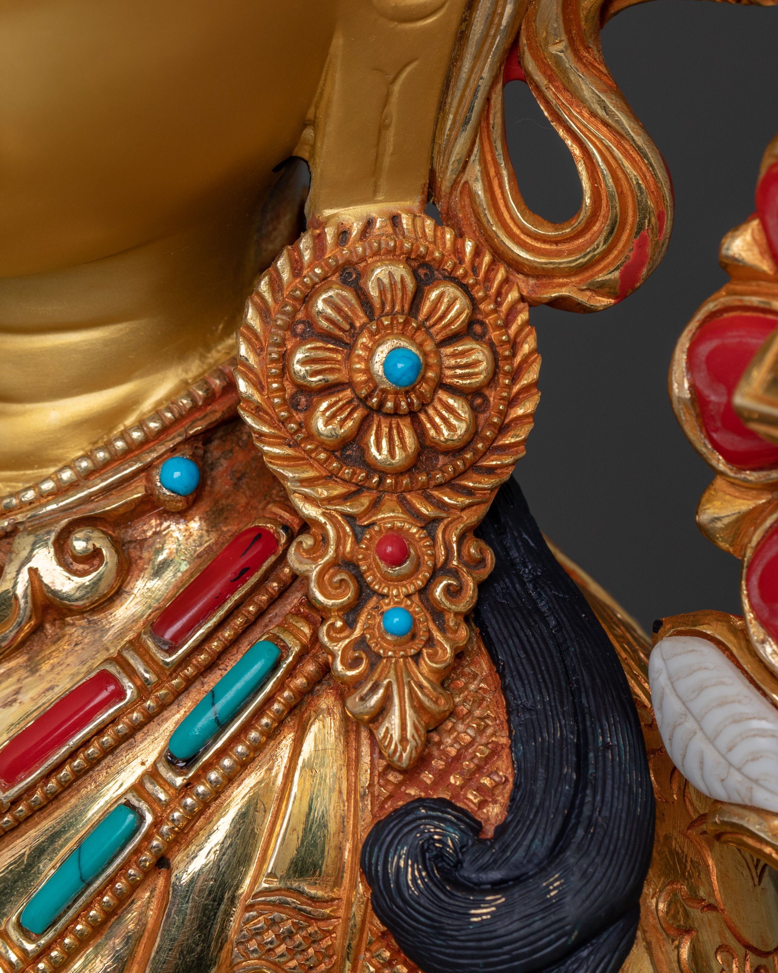 Manjushri: 24K Gold Gilded Buddhist Bodhisattva Manjushri Statue