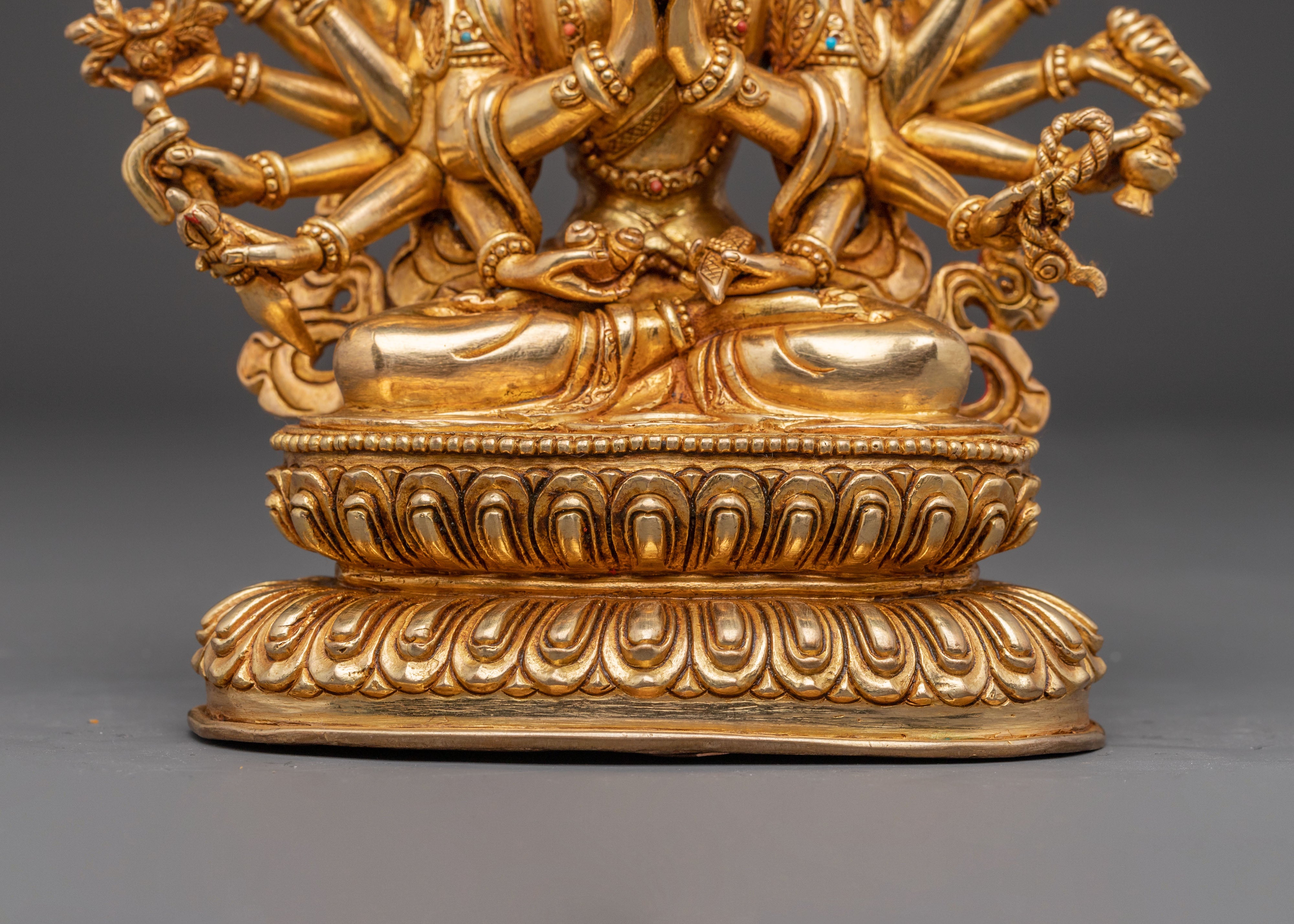 Handmade Golden Statue of Chundi Bodhisattva | Tibetan Style Decor
