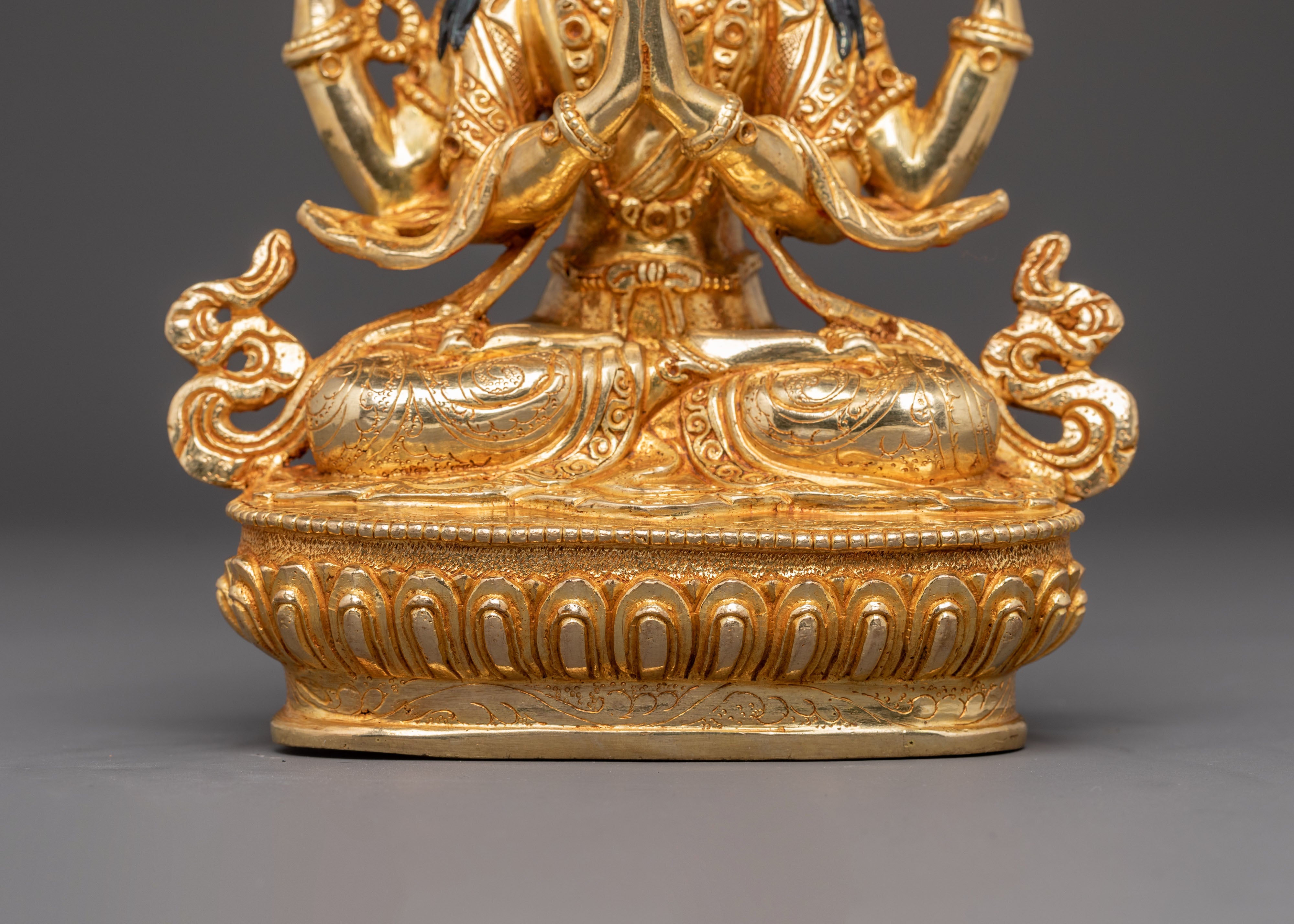 Handcrafted Copper Statue of Four-Armed Chenrezig