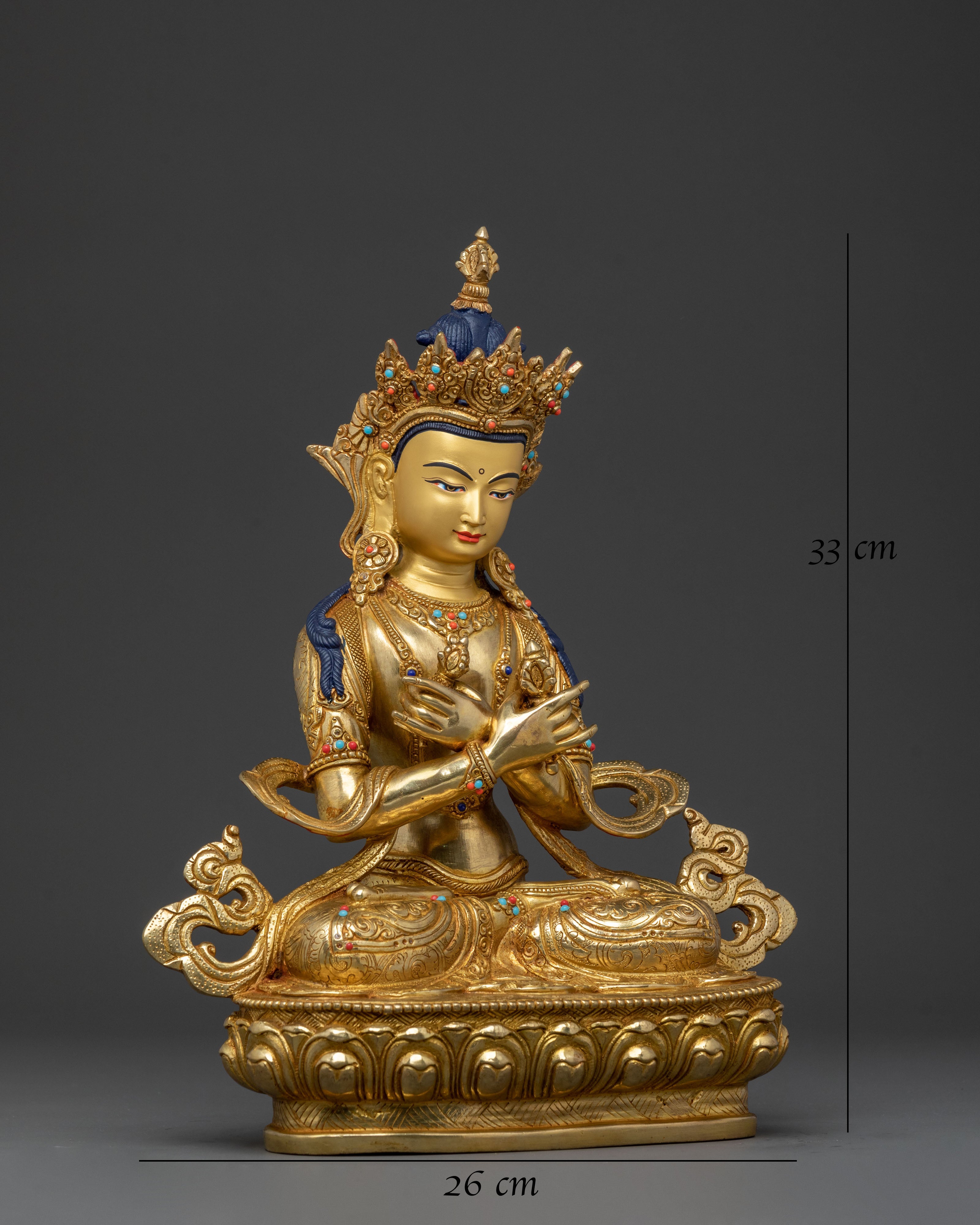 Vajradhara Statue: 24K Gold Gilded Sacred Figurine