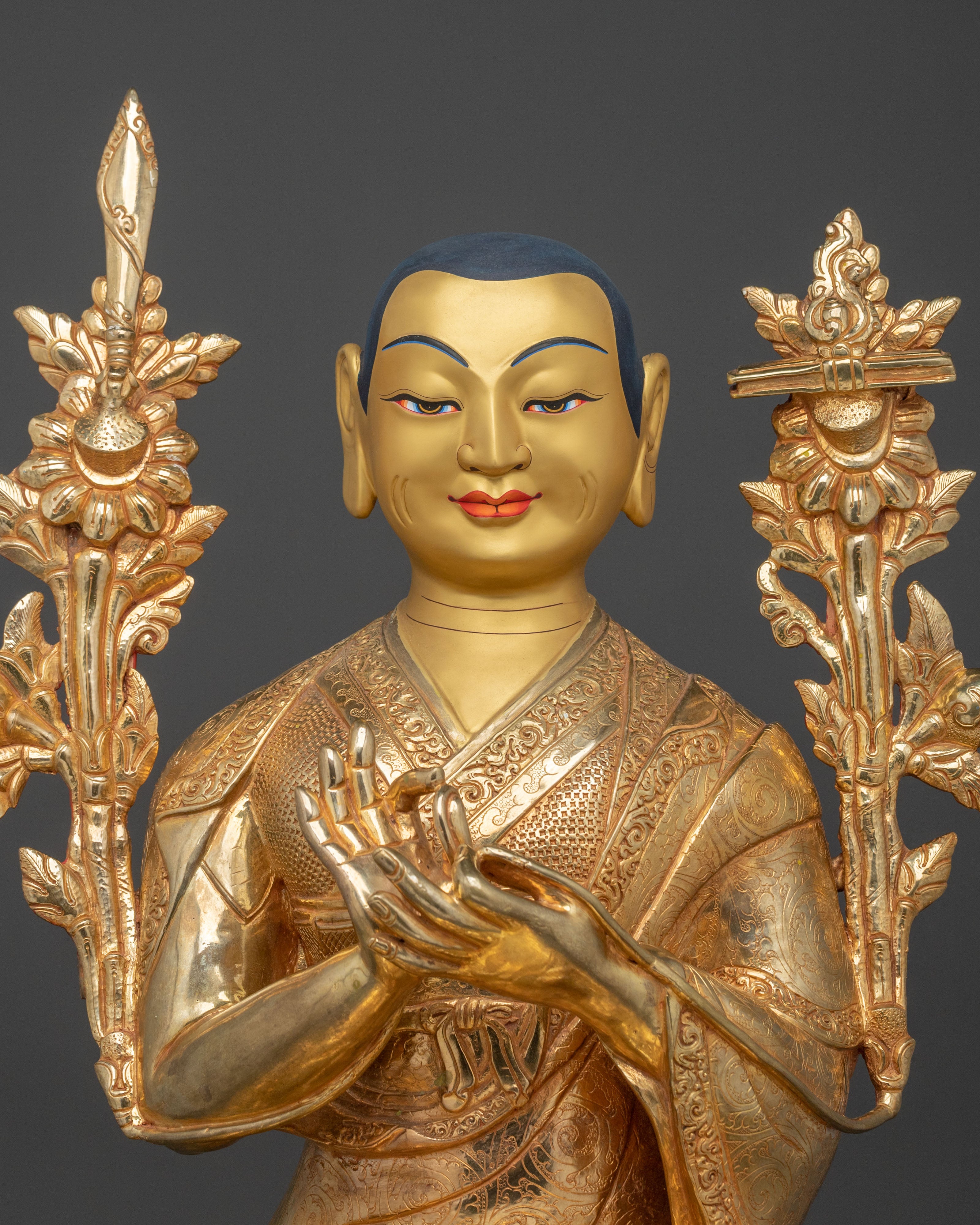 Tsongkhapa with Disciples Golden Statue Set | Buddhist Sculpture for Wisdom
