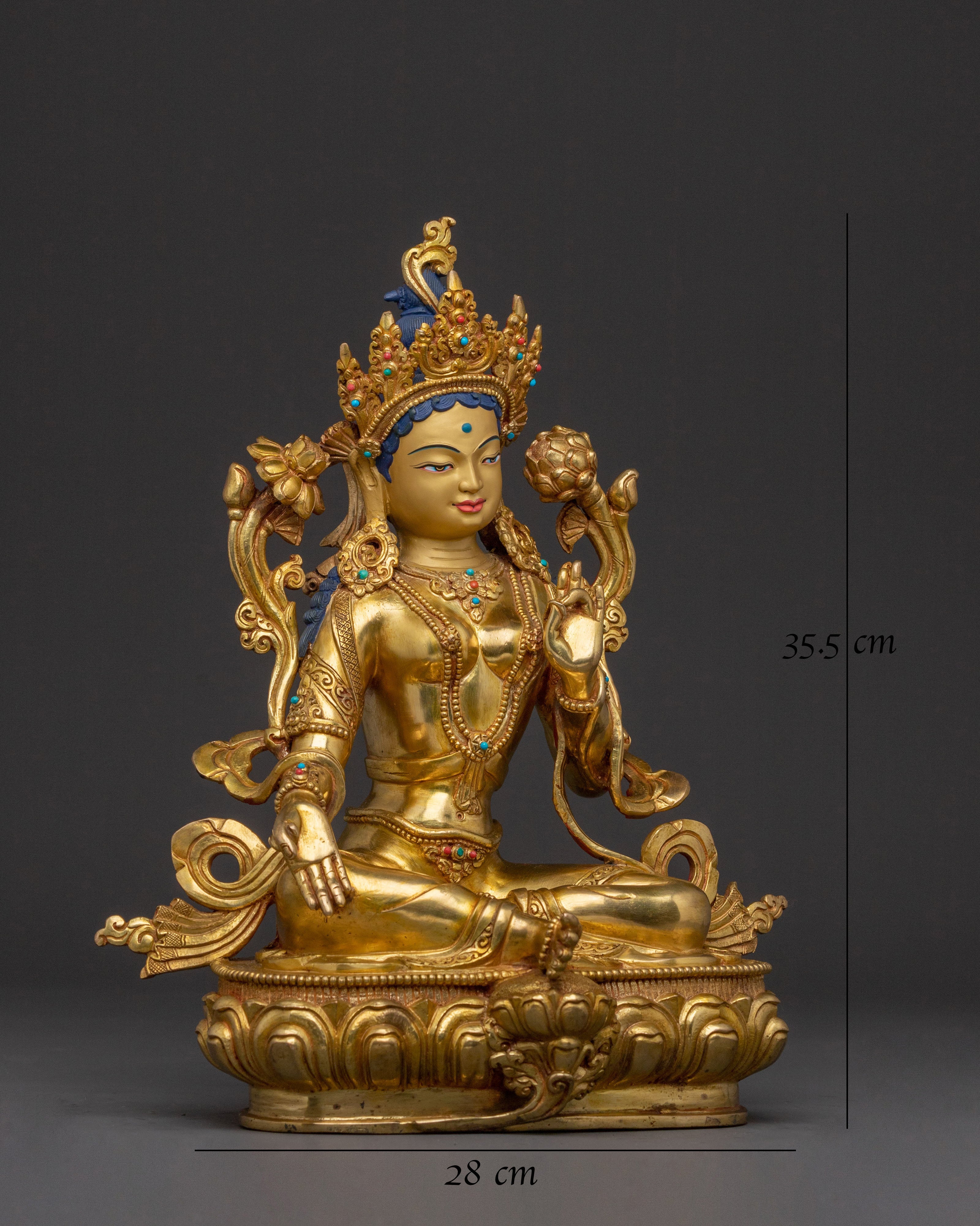 Green Tara Statue | Handcrafted 24K Gold Gilded