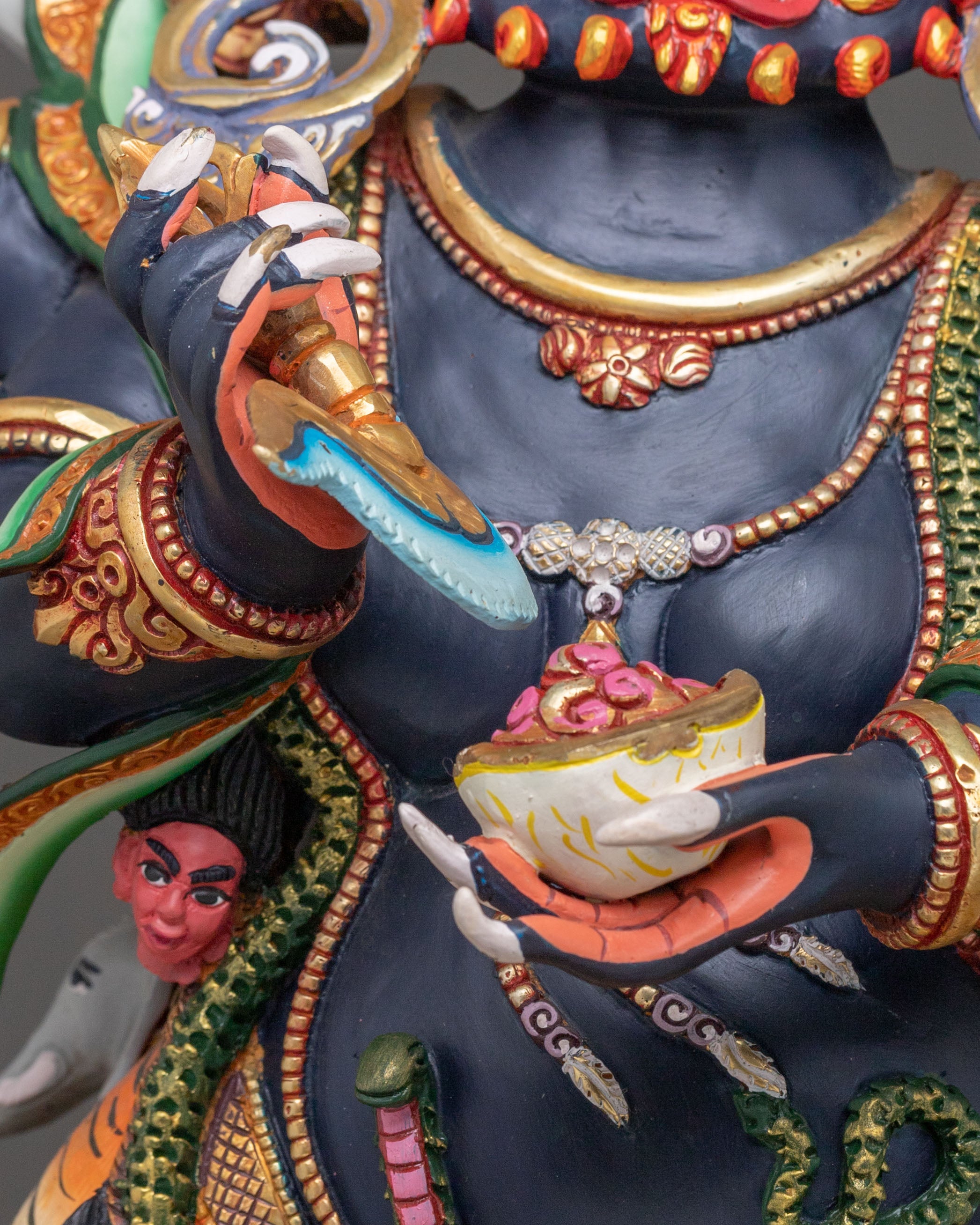 Six Armed Mahakala Divine Sculpture: Protector of Dharma