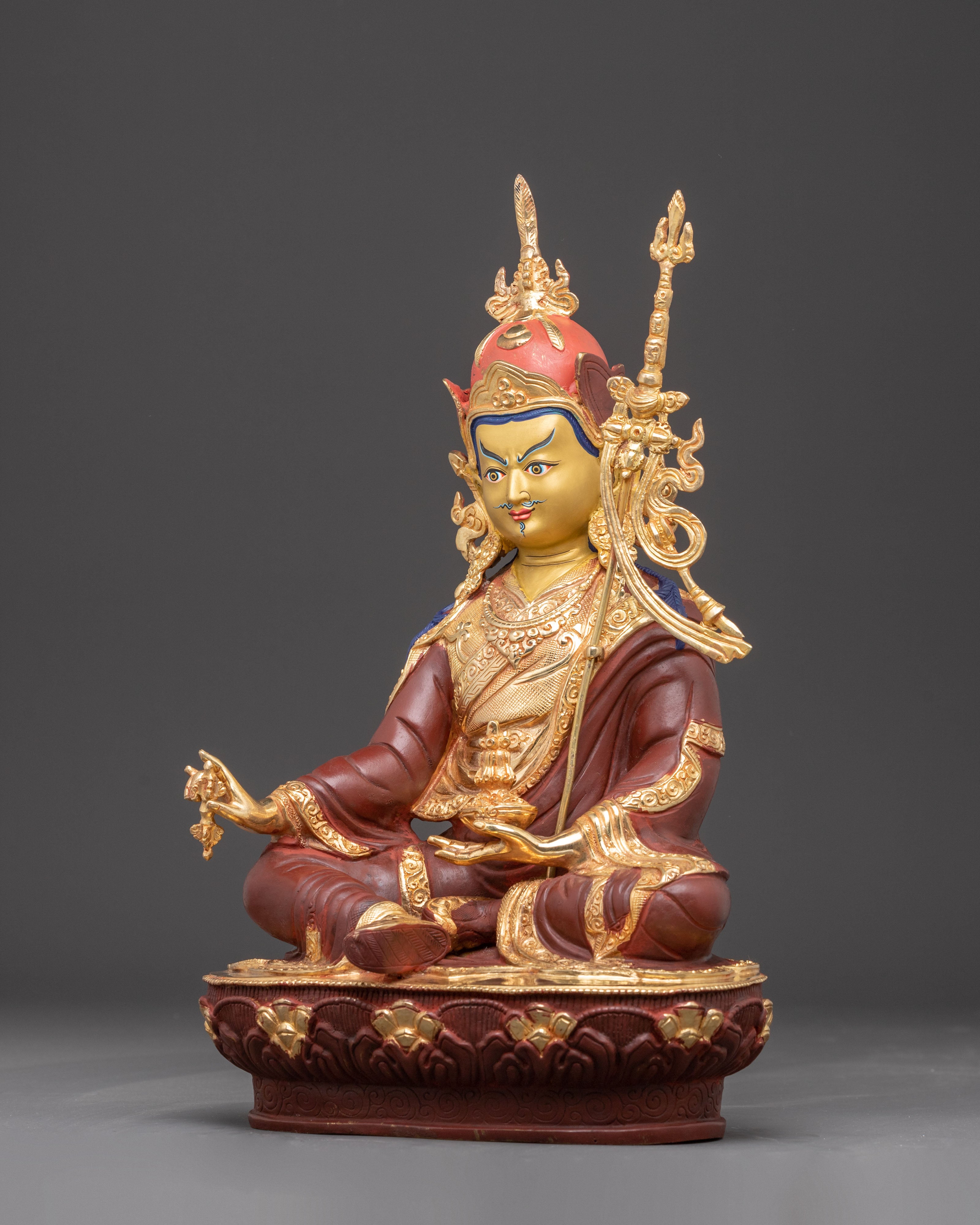Nepalese Handcrafted Guru Rinpoche Copper Statue