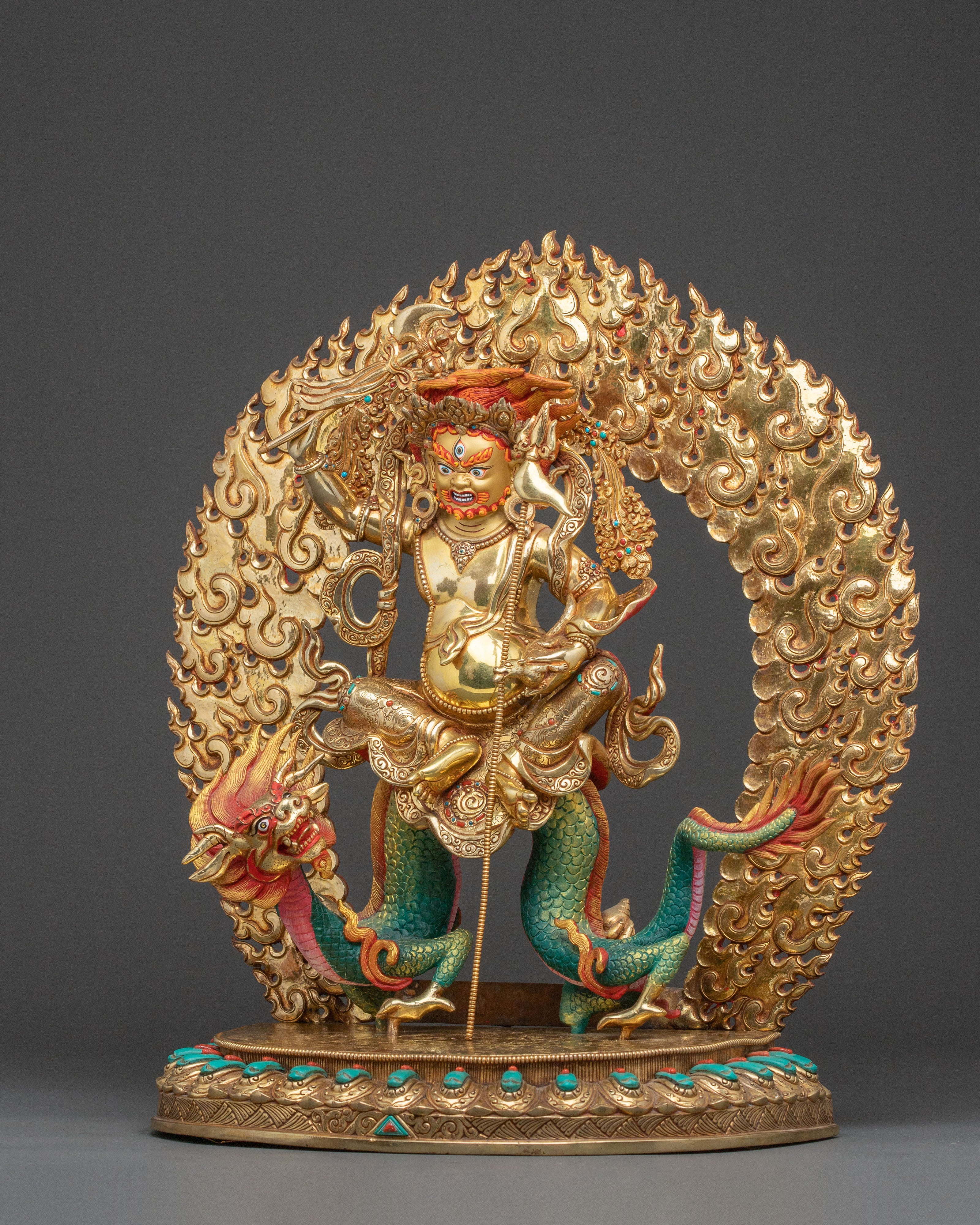 Wealth Deity White Dzambhala Handcrafted Statue - 24K Gold Gilded