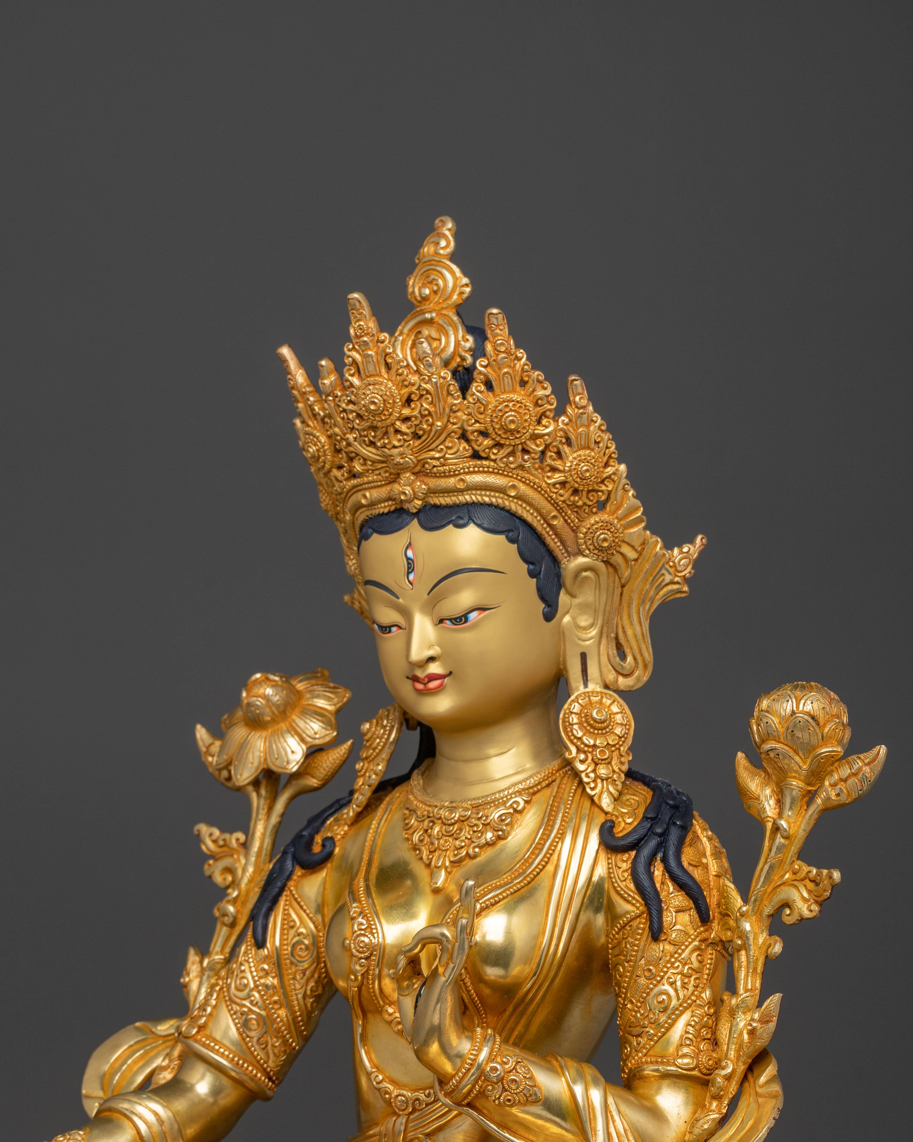 White Tara Figure | 24K Gold Gilded Statue