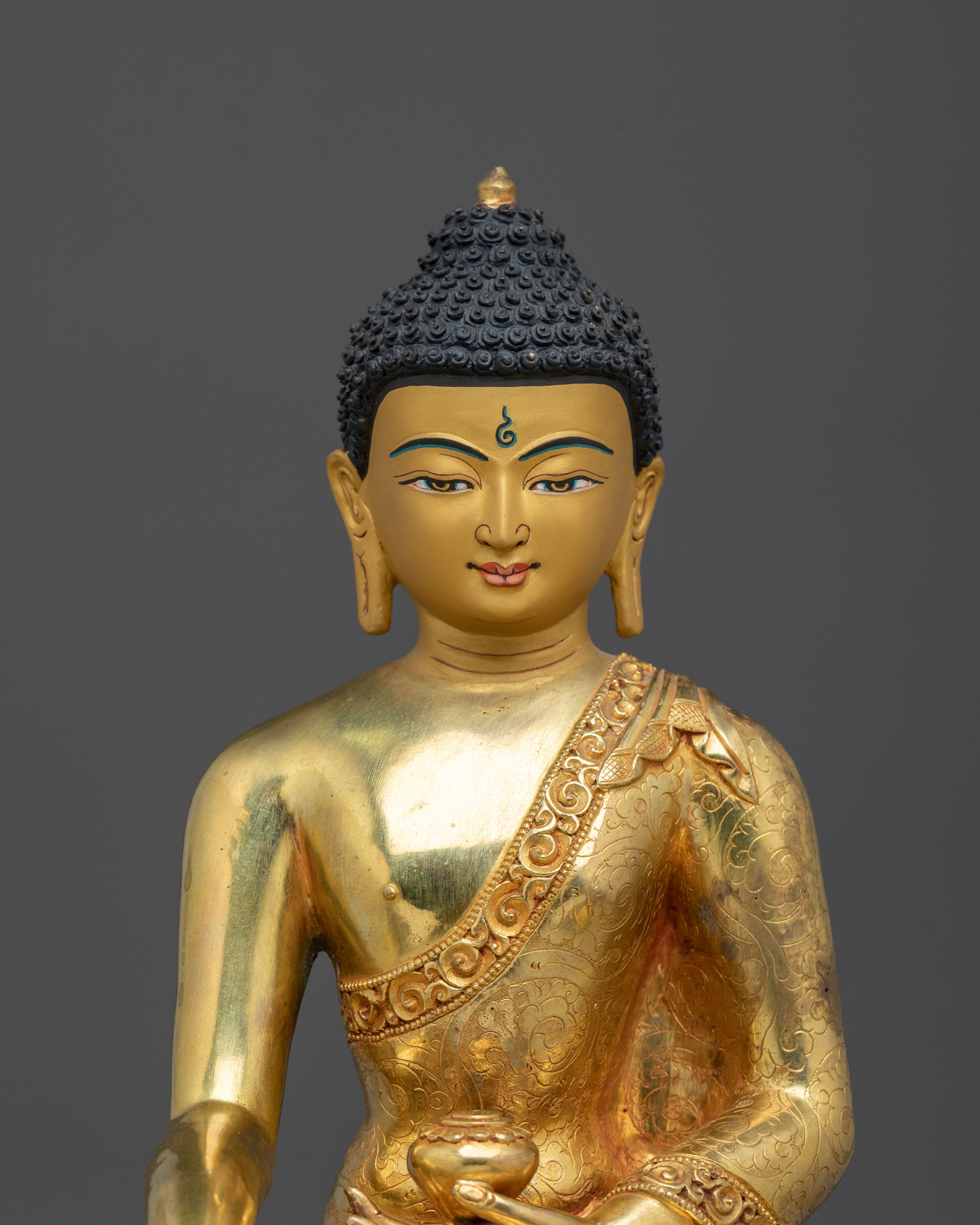 Shakyamuni Buddha Figurine Seated on a Throne | Golden Statue