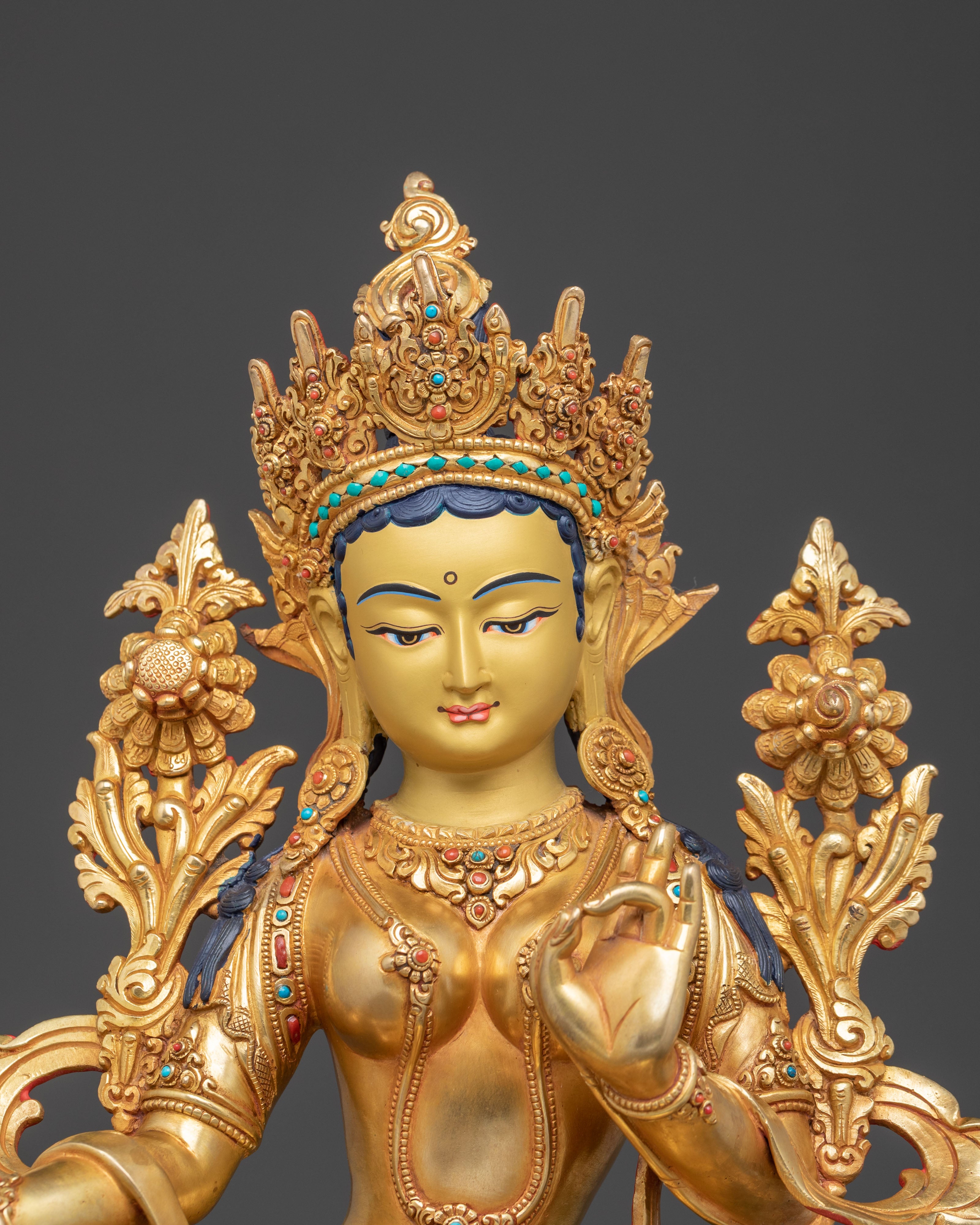 Green Tara Healing Statue: 24K Gold Gilded