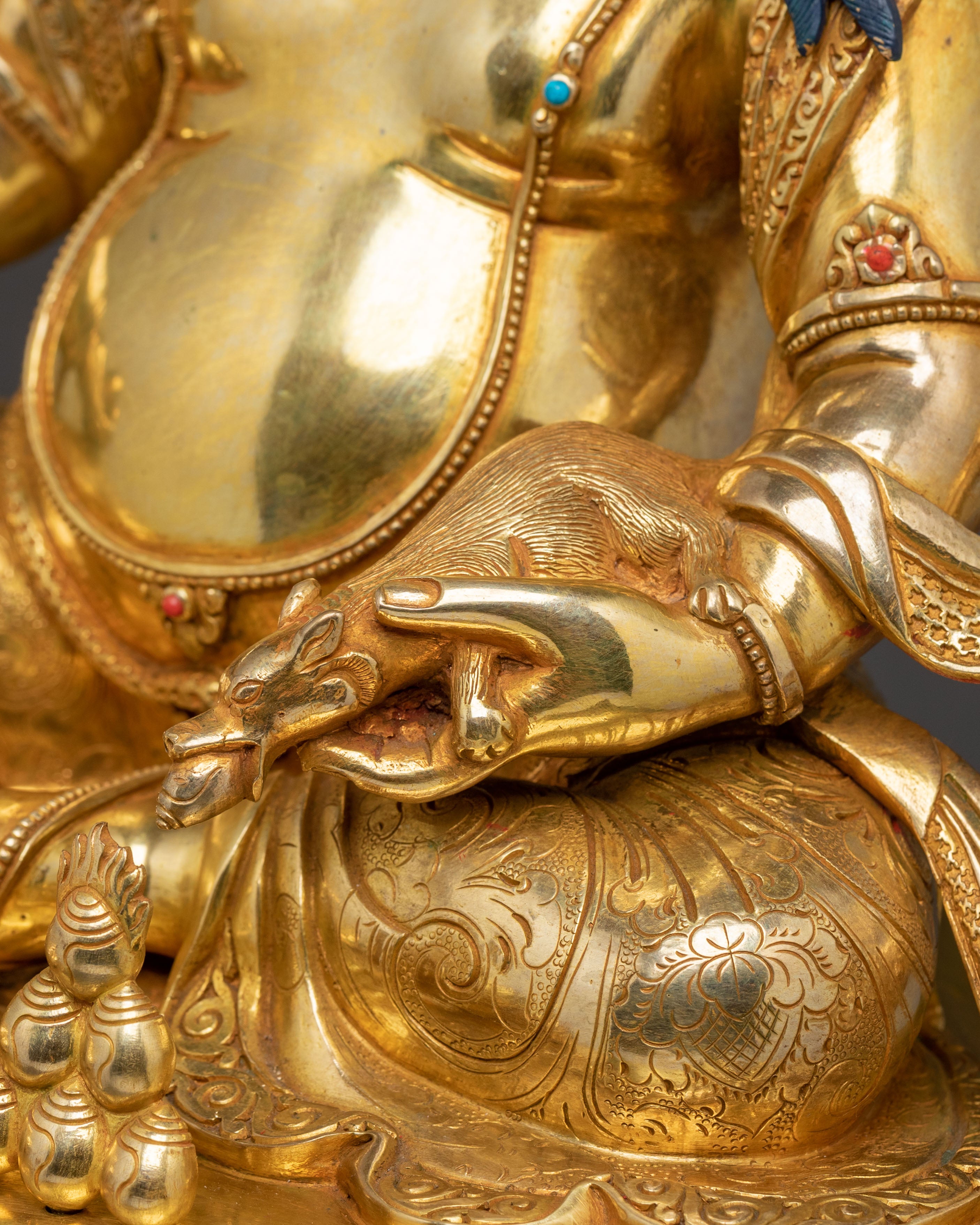 Handcrafted Dzambala Statue on Throne | Buddhist God of Wealth