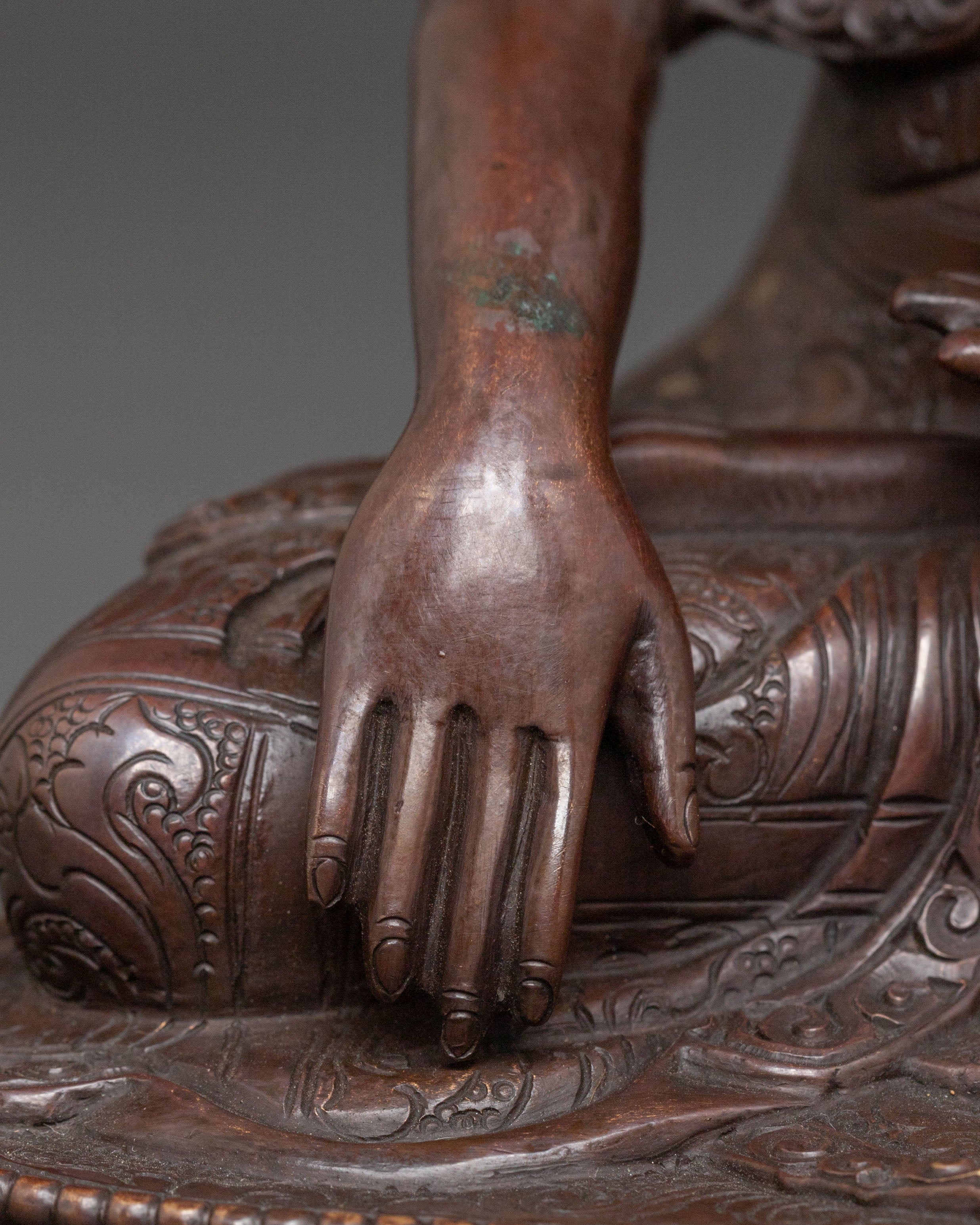 Shakyamuni Buddha: Serene Oxidized Copper Statue