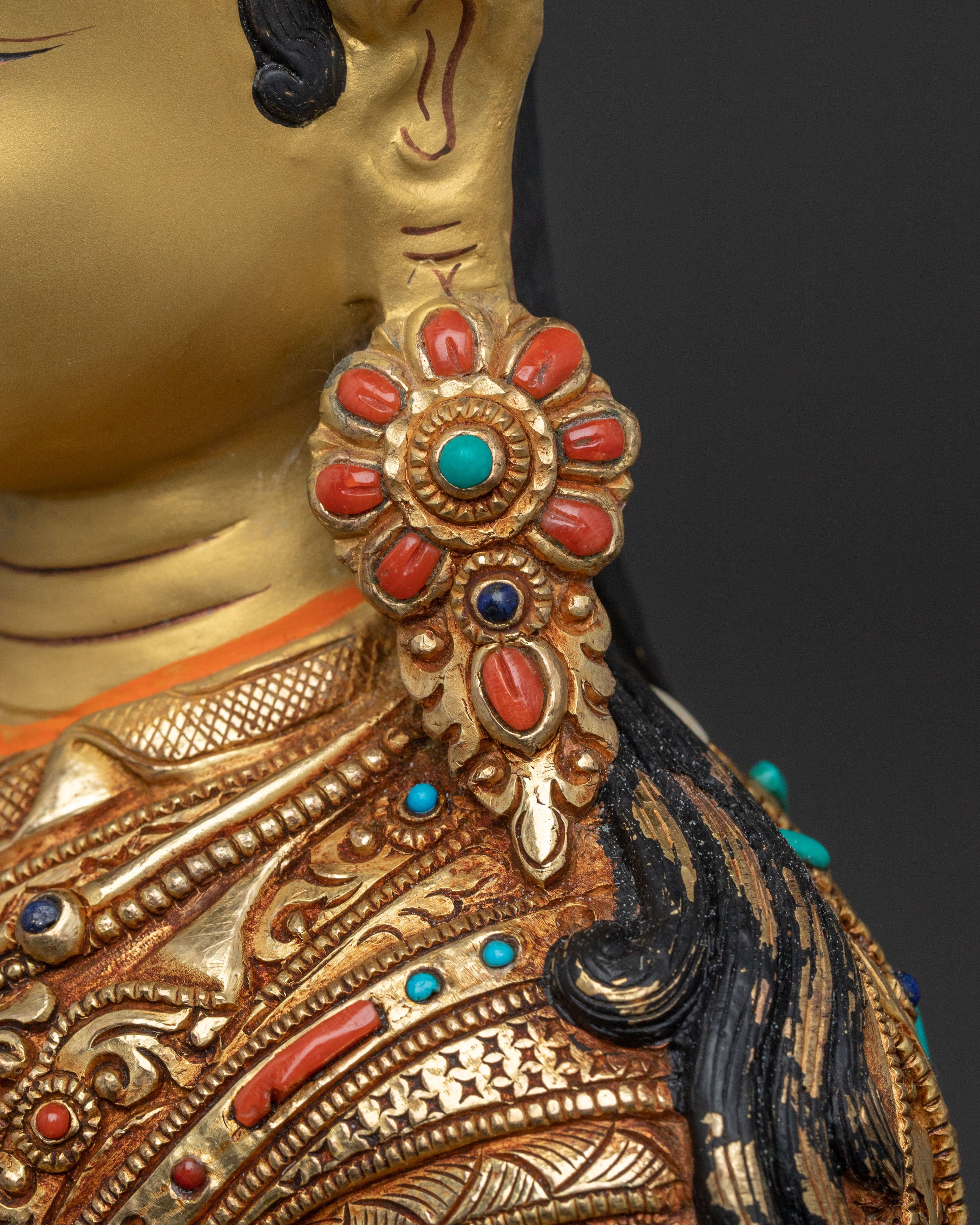 Guru Rinpoche Altar Statue - Hand-Gilded Copper Art